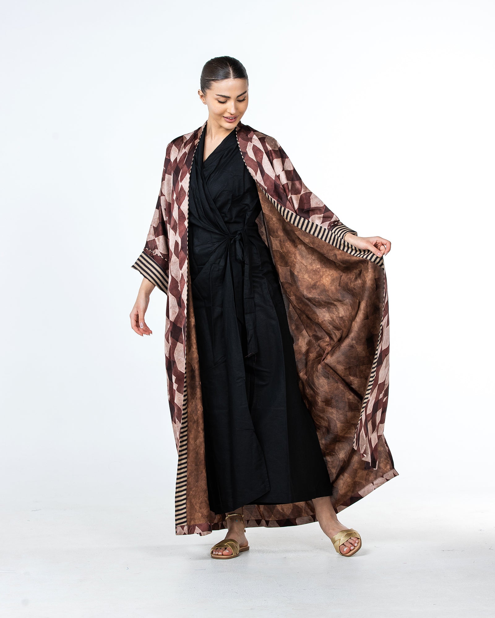 Myra – Printed Viscose Linen Kaftan Abaya