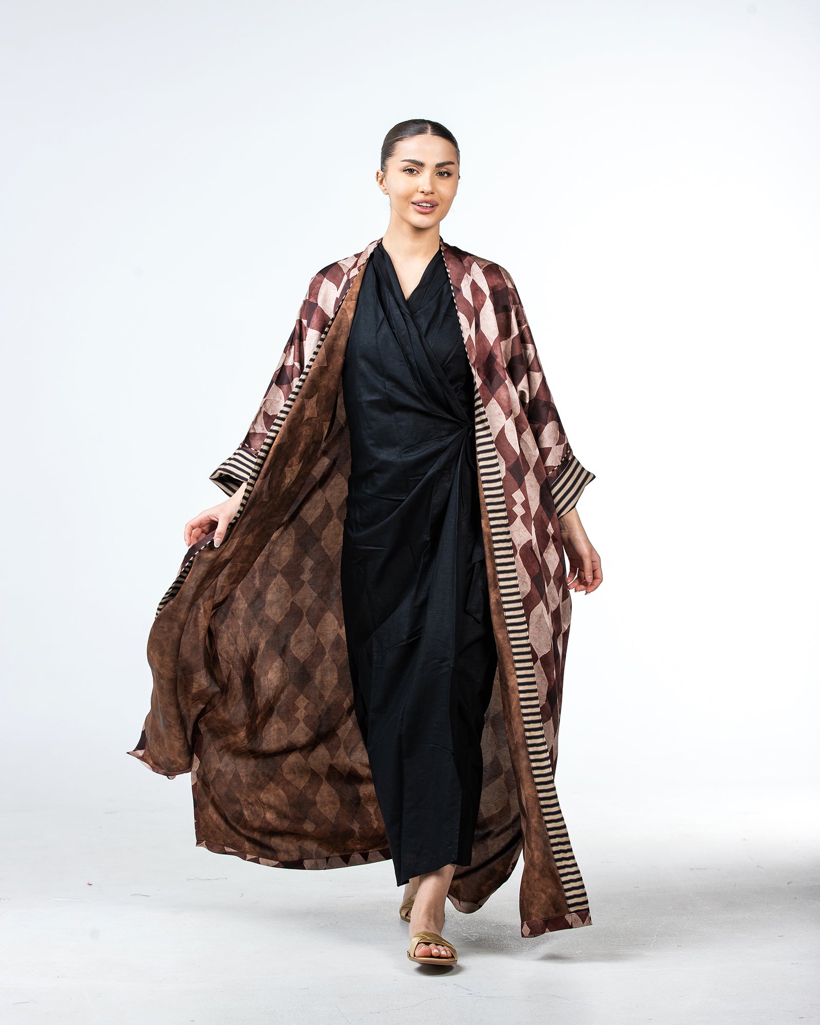 Myra – Printed Viscose Linen Kaftan Abaya