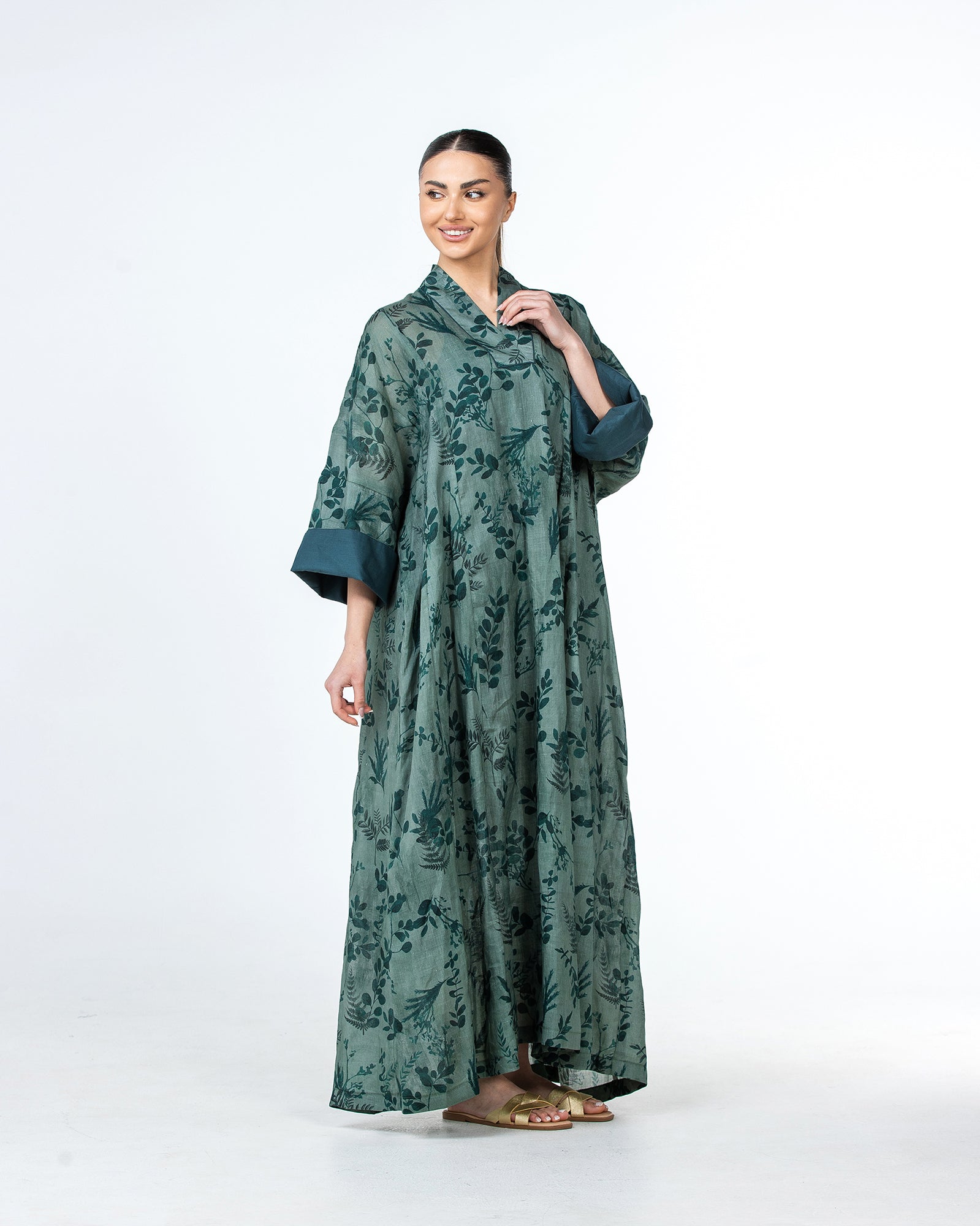 Lilian - Floral Printed Linen Flared Kaftan