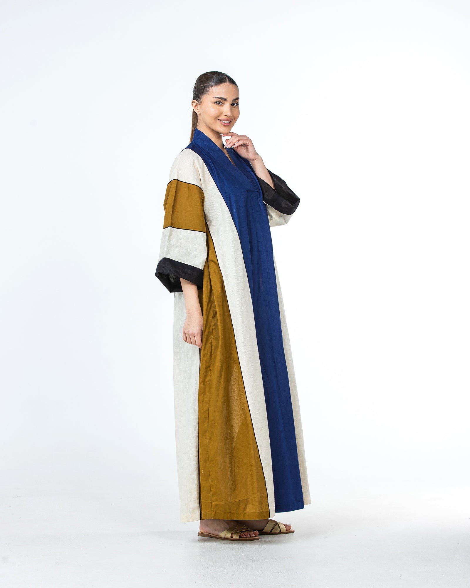  Aisha – Colorblock Cotton Flared Kaftan