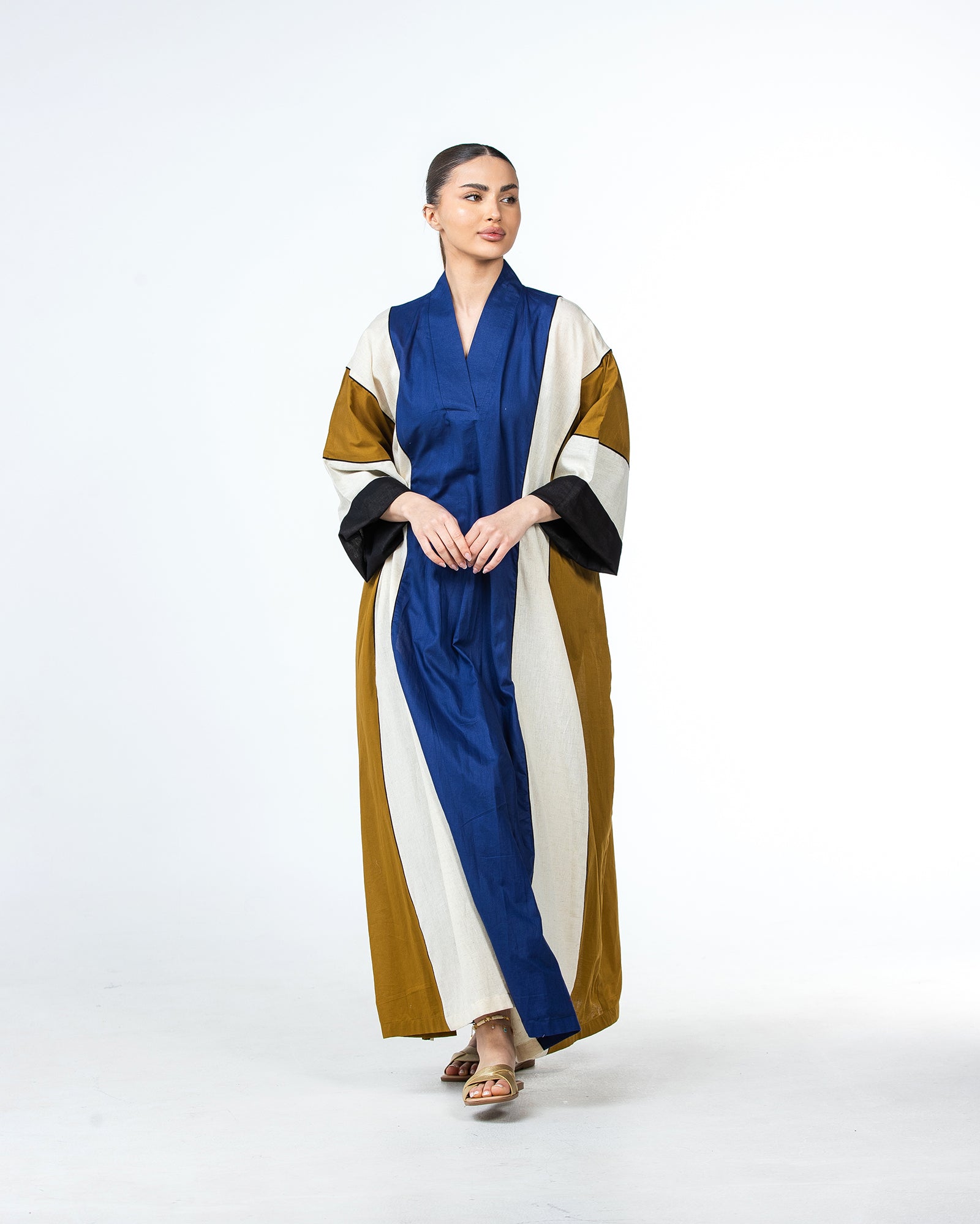  Aisha – Colorblock Cotton Flared Kaftan
