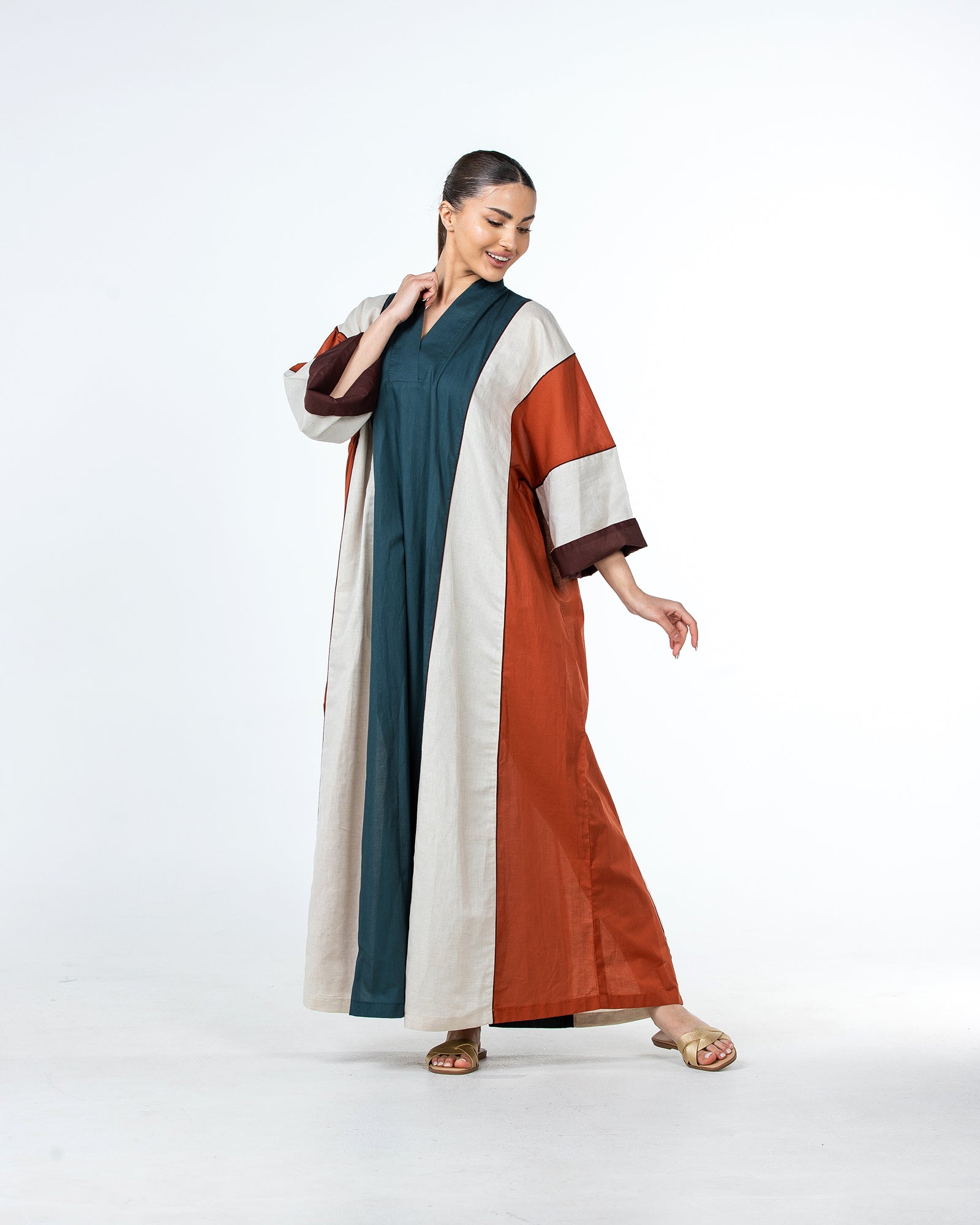  Aisha – Colorblock Cotton Flared Kaftan