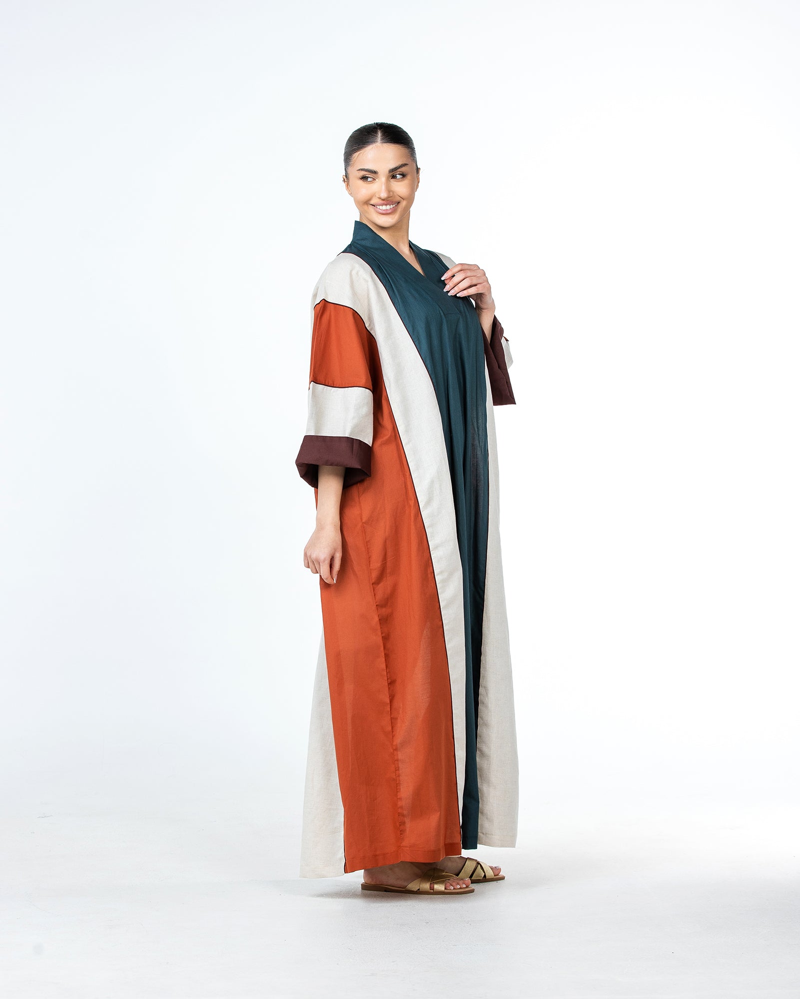  Aisha – Colorblock Cotton Flared Kaftan
