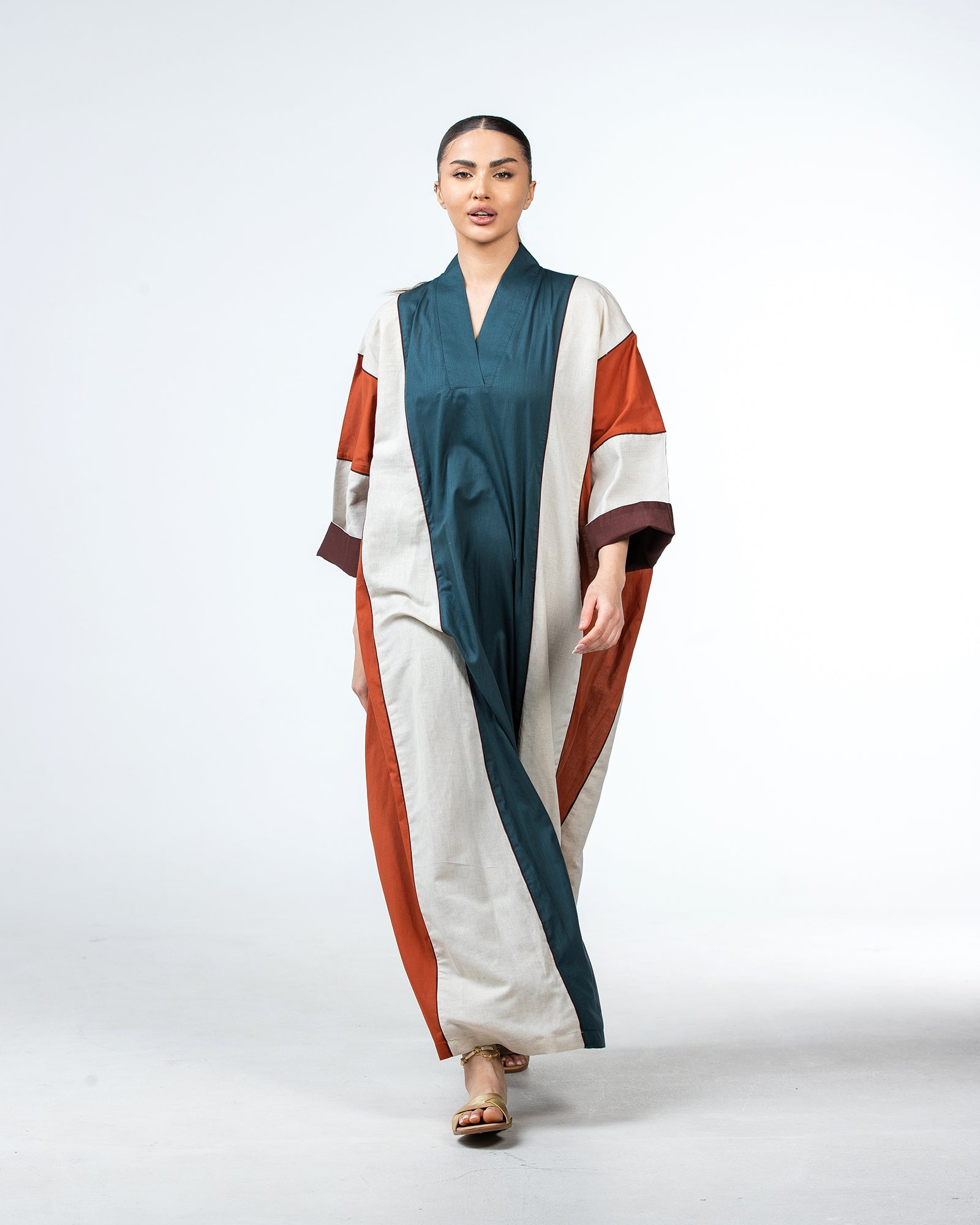  Aisha – Colorblock Cotton Flared Kaftan