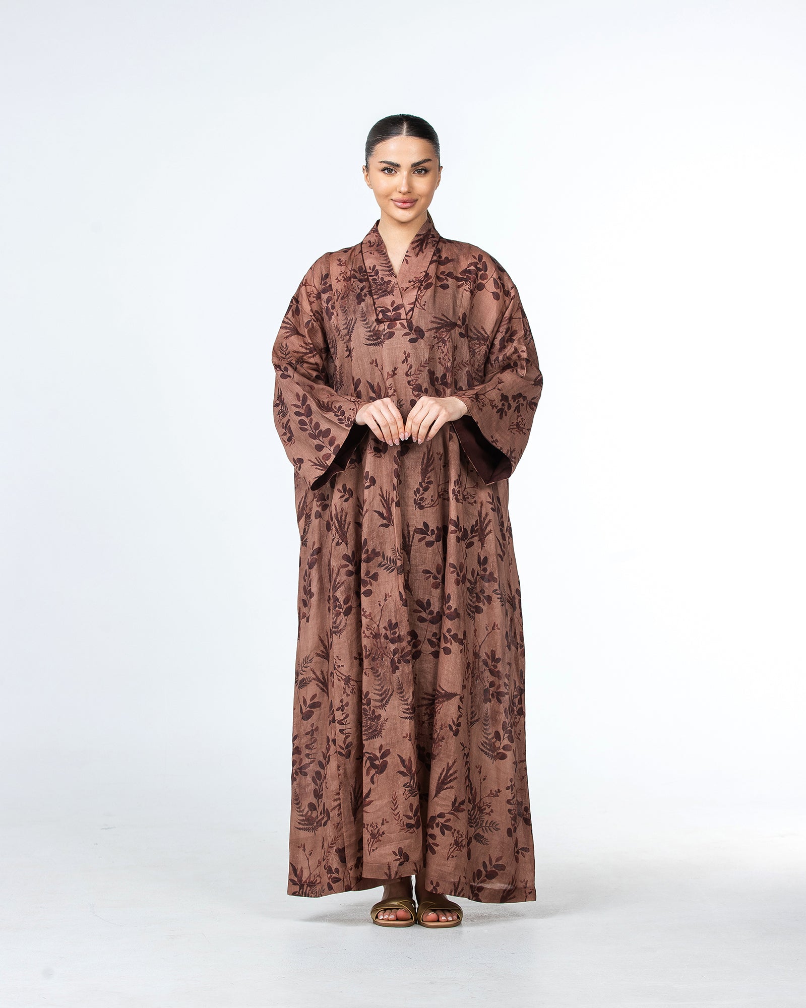 Lilian - Floral Printed Linen Flared Kaftan