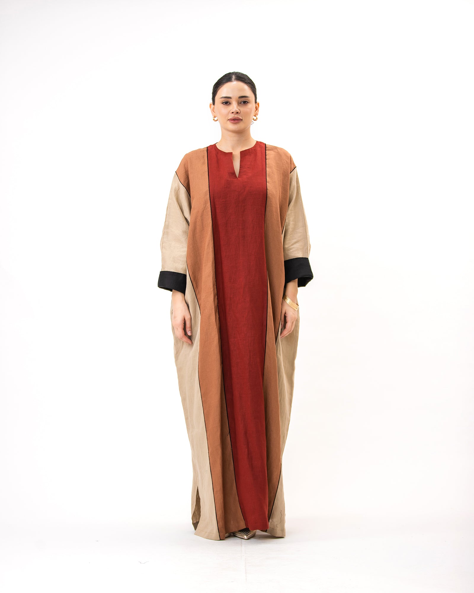 Momen Ramadan – Colorblock Linen Kaftan Dress