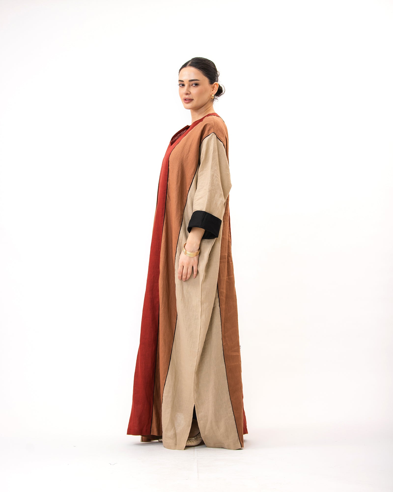 Momen Ramadan – Colorblock Linen Kaftan Dress