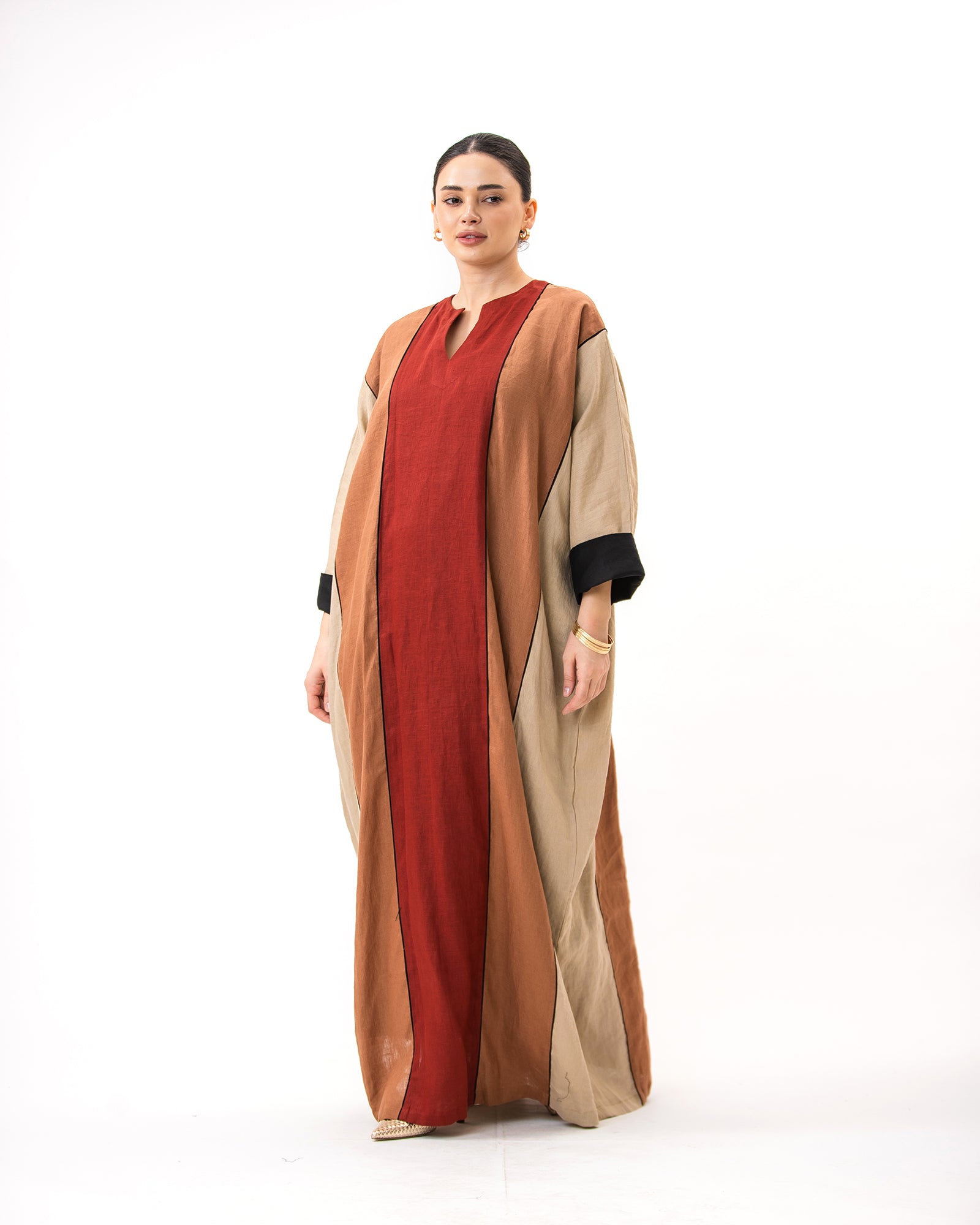 Momen Ramadan – Colorblock Linen Kaftan Dress