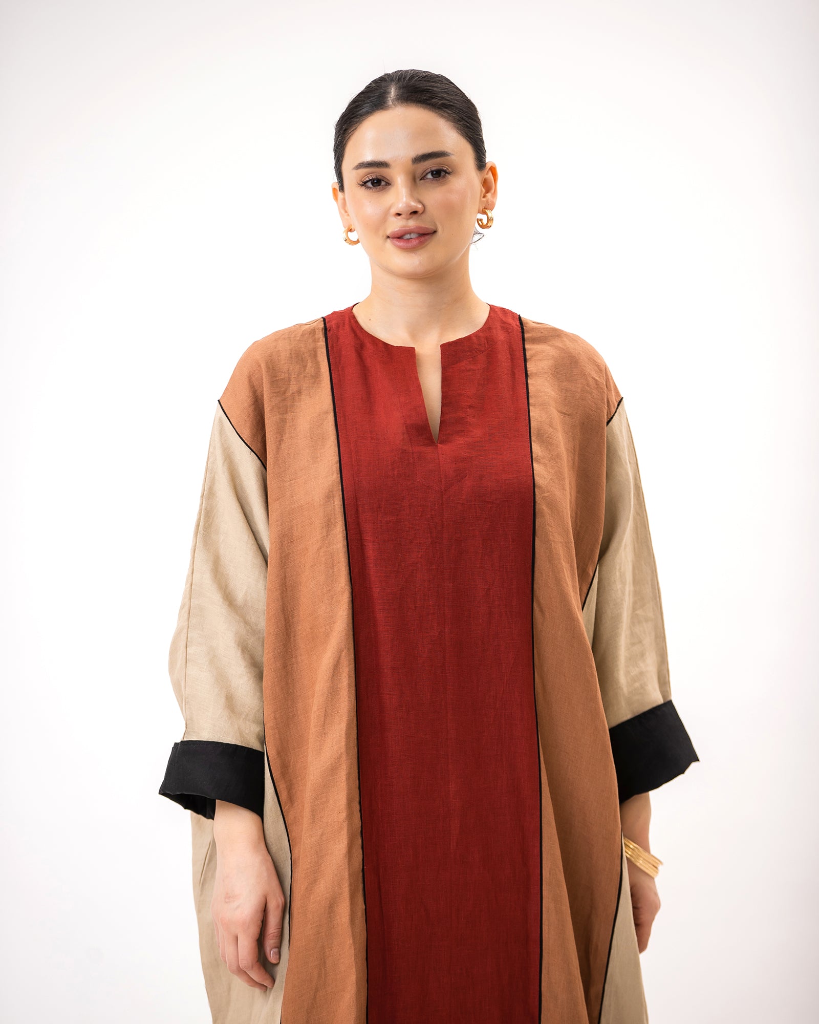 Momen Ramadan – Colorblock Linen Kaftan Dress