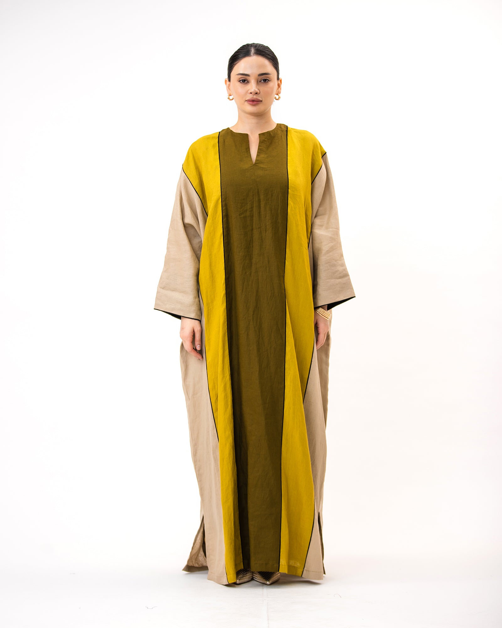 Momen Ramadan – Colorblock Linen Kaftan Dress