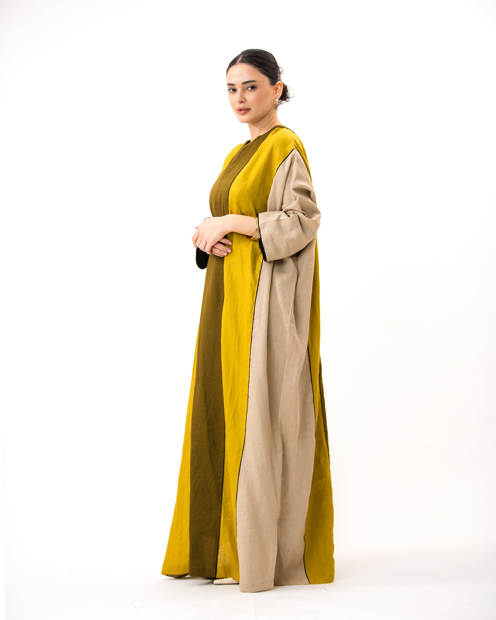 Momen Ramadan – Colorblock Linen Kaftan Dress