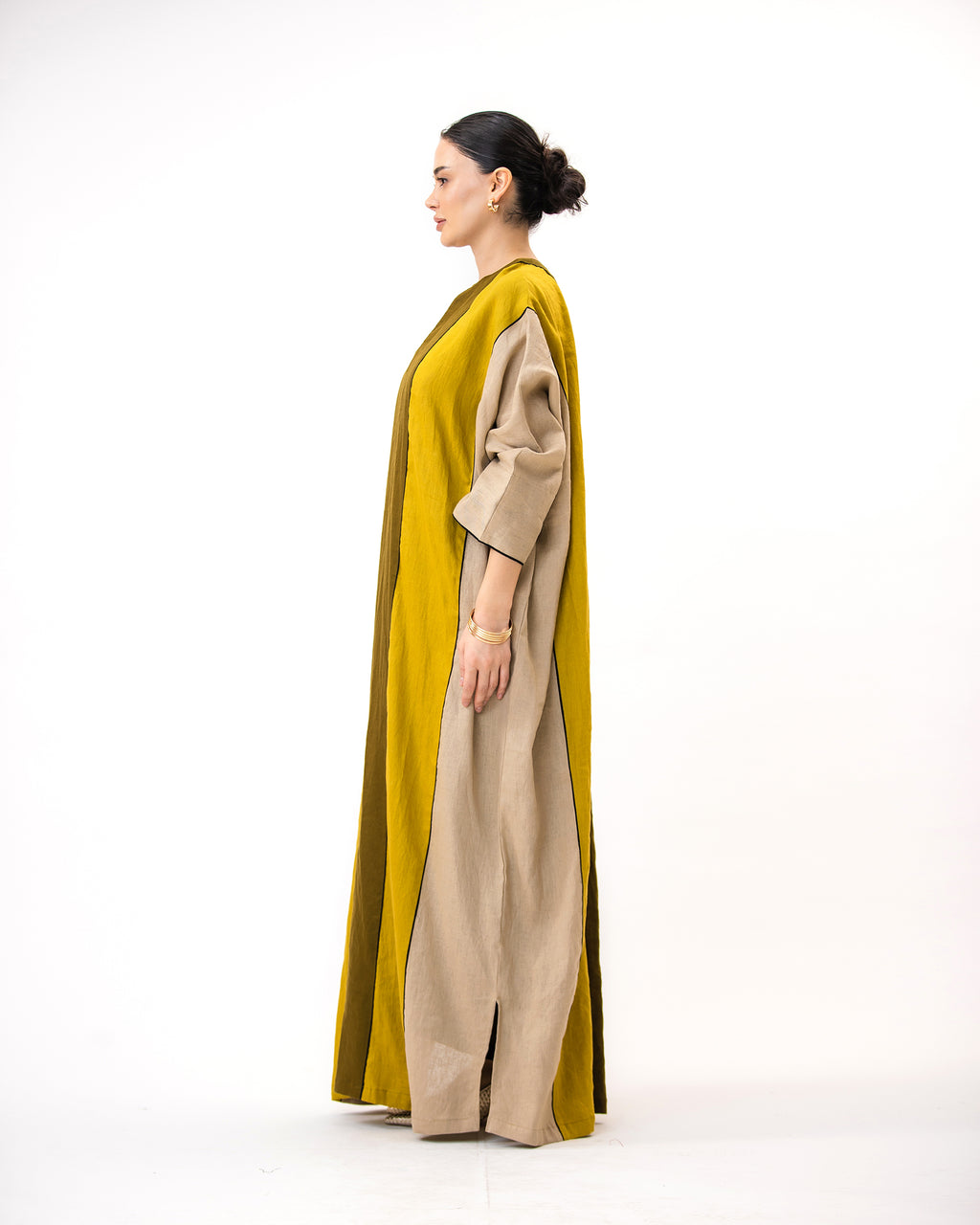 Momen Ramadan – Colorblock Linen Kaftan Dress