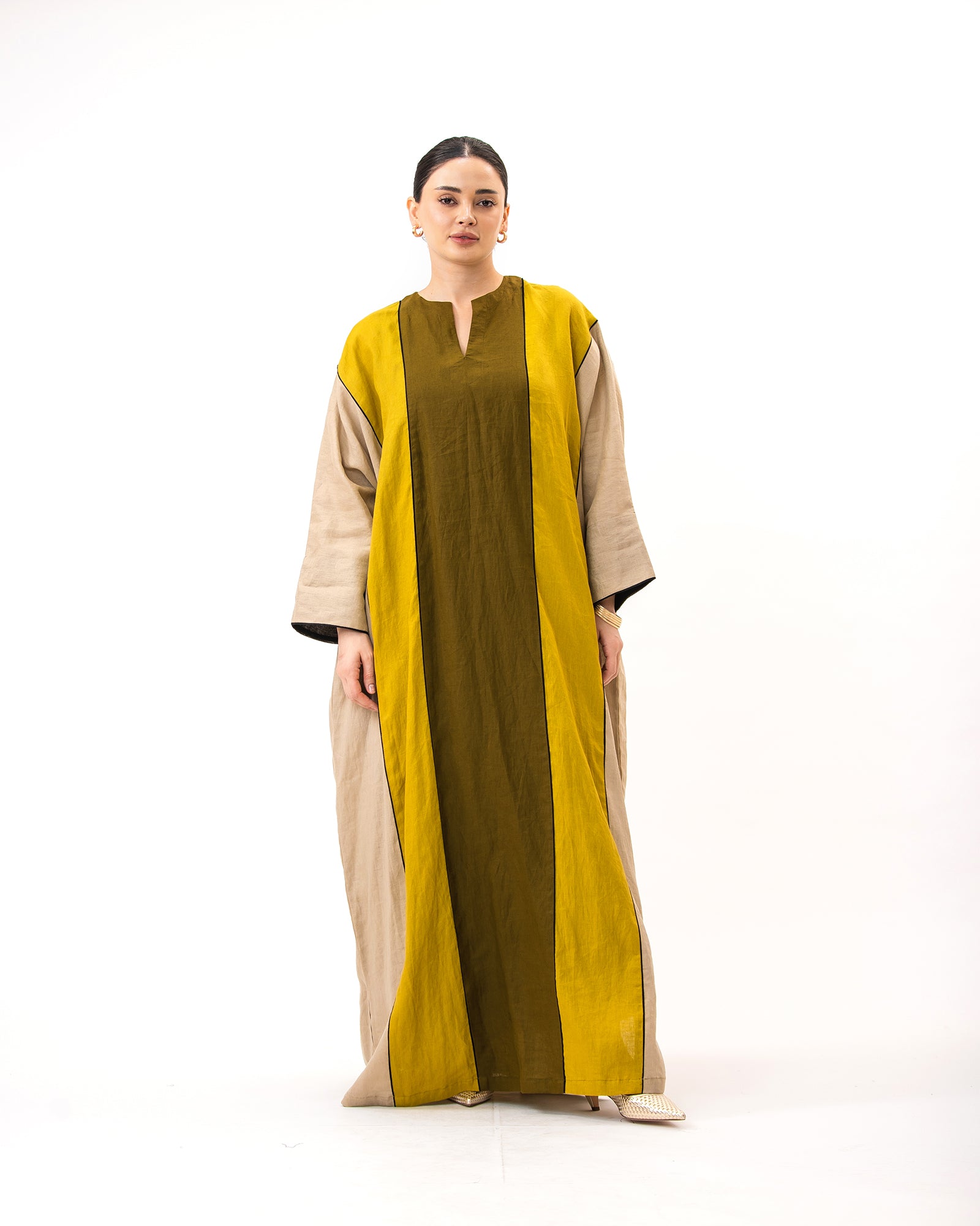 Momen Ramadan – Colorblock Linen Kaftan Dress