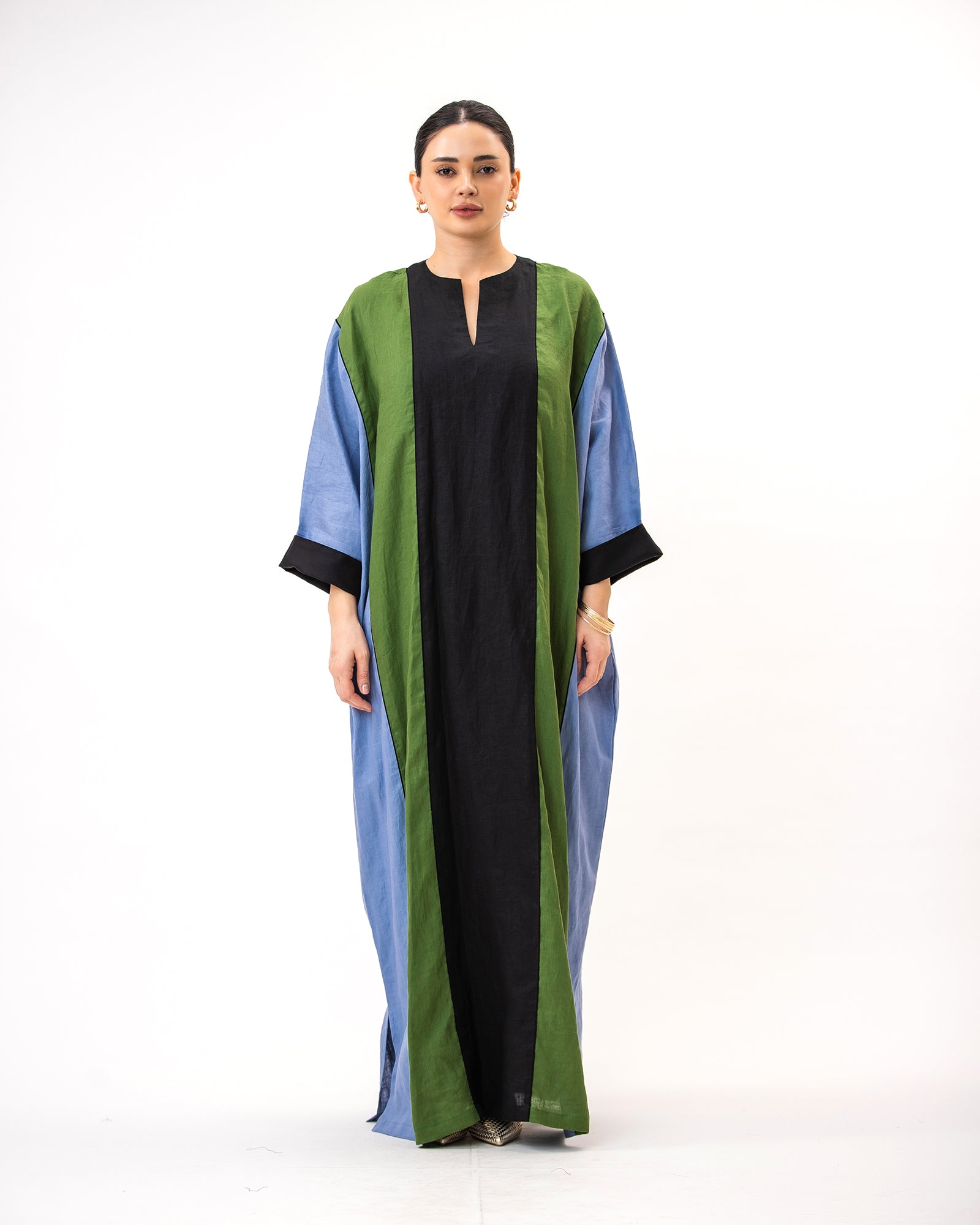 Momen Ramadan – Colorblock Linen Kaftan Dress