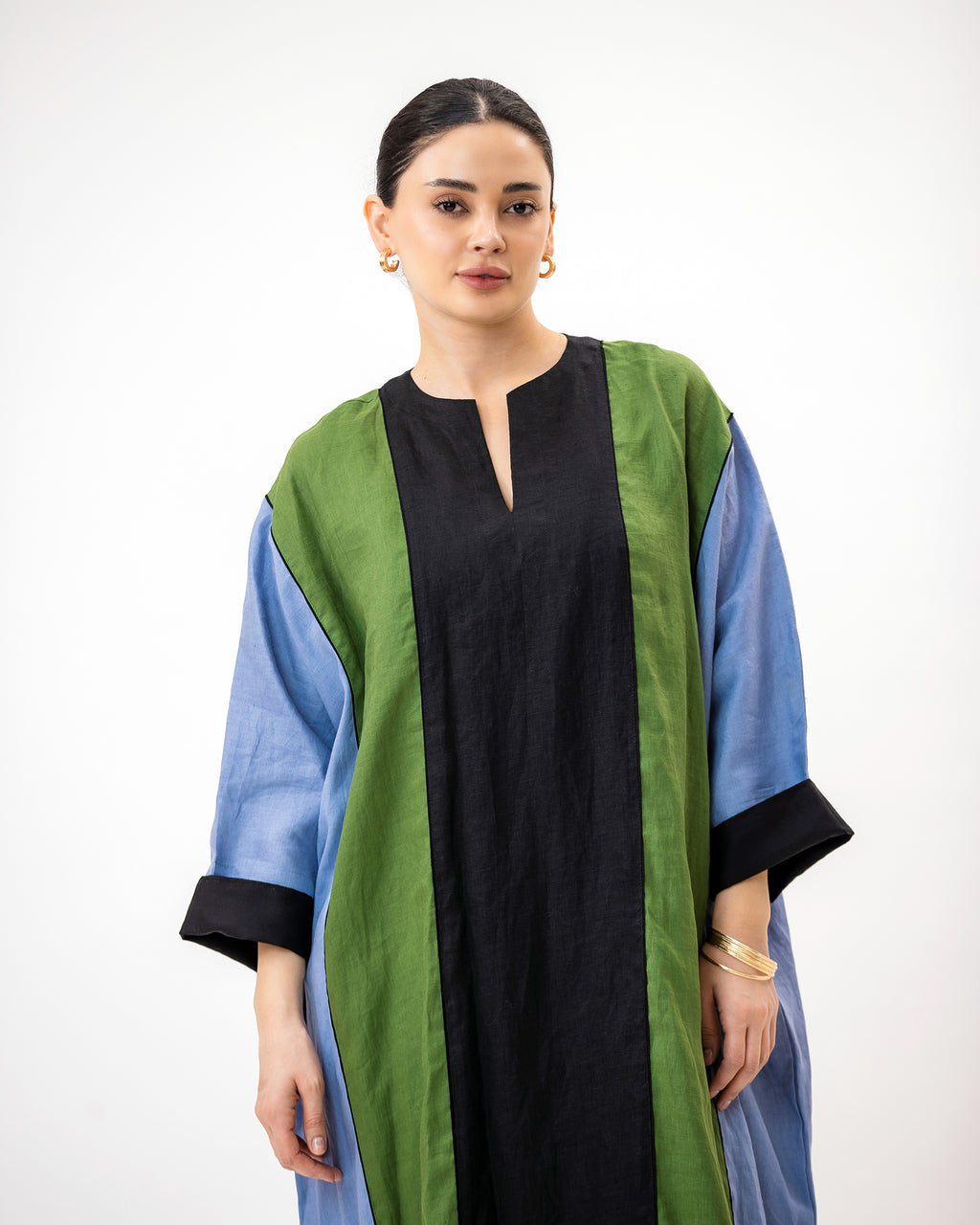 Momen Ramadan – Colorblock Linen Kaftan Dress