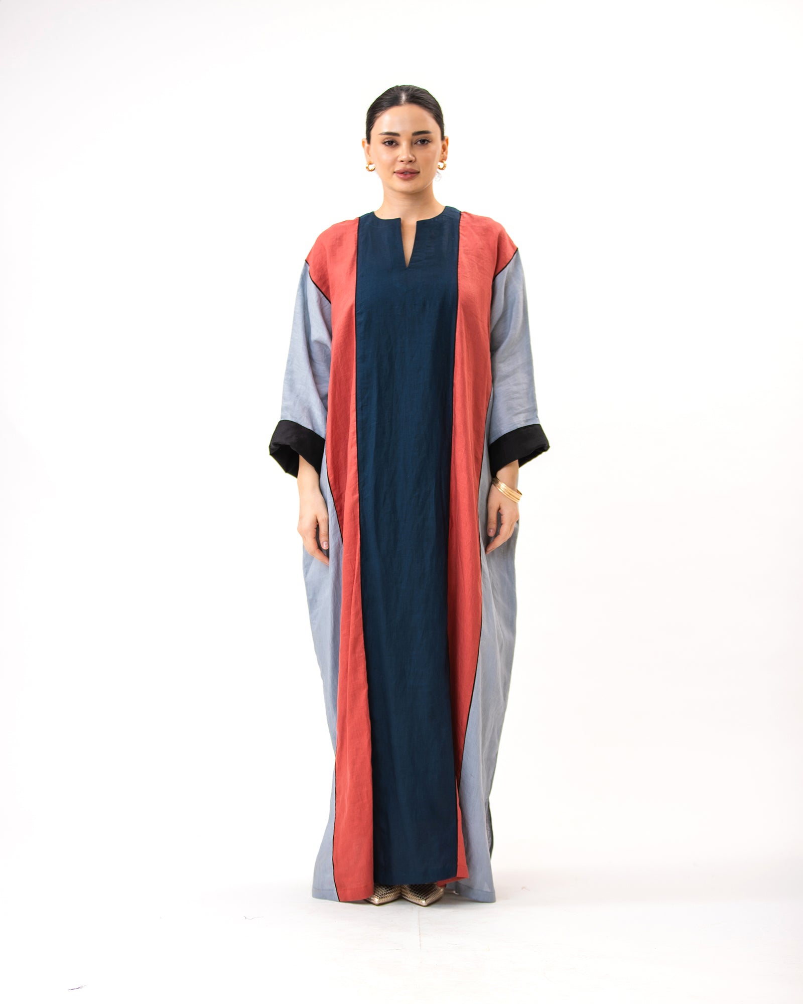 Momen Ramadan – Colorblock Linen Kaftan Dress