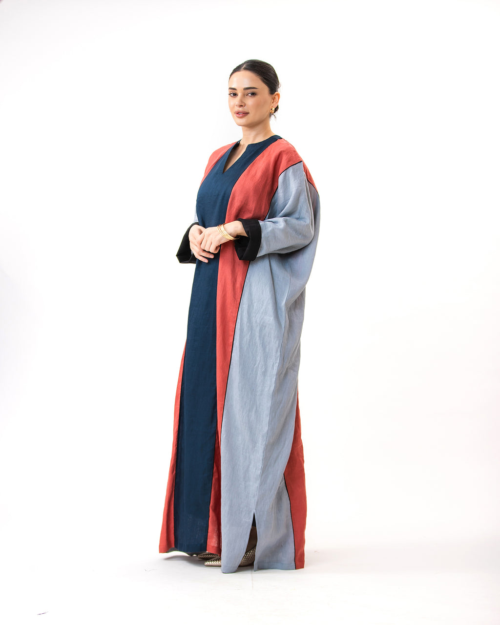 Momen Ramadan – Colorblock Linen Kaftan Dress