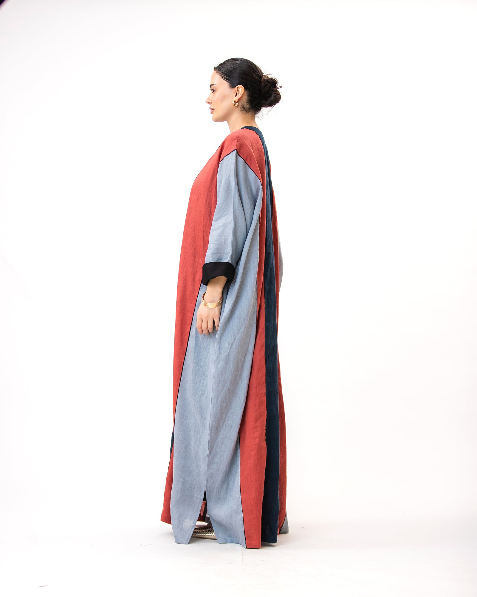 Momen Ramadan – Colorblock Linen Kaftan Dress