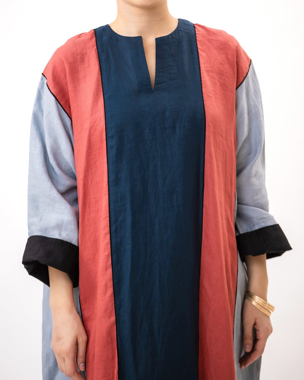 Momen Ramadan – Colorblock Linen Kaftan Dress