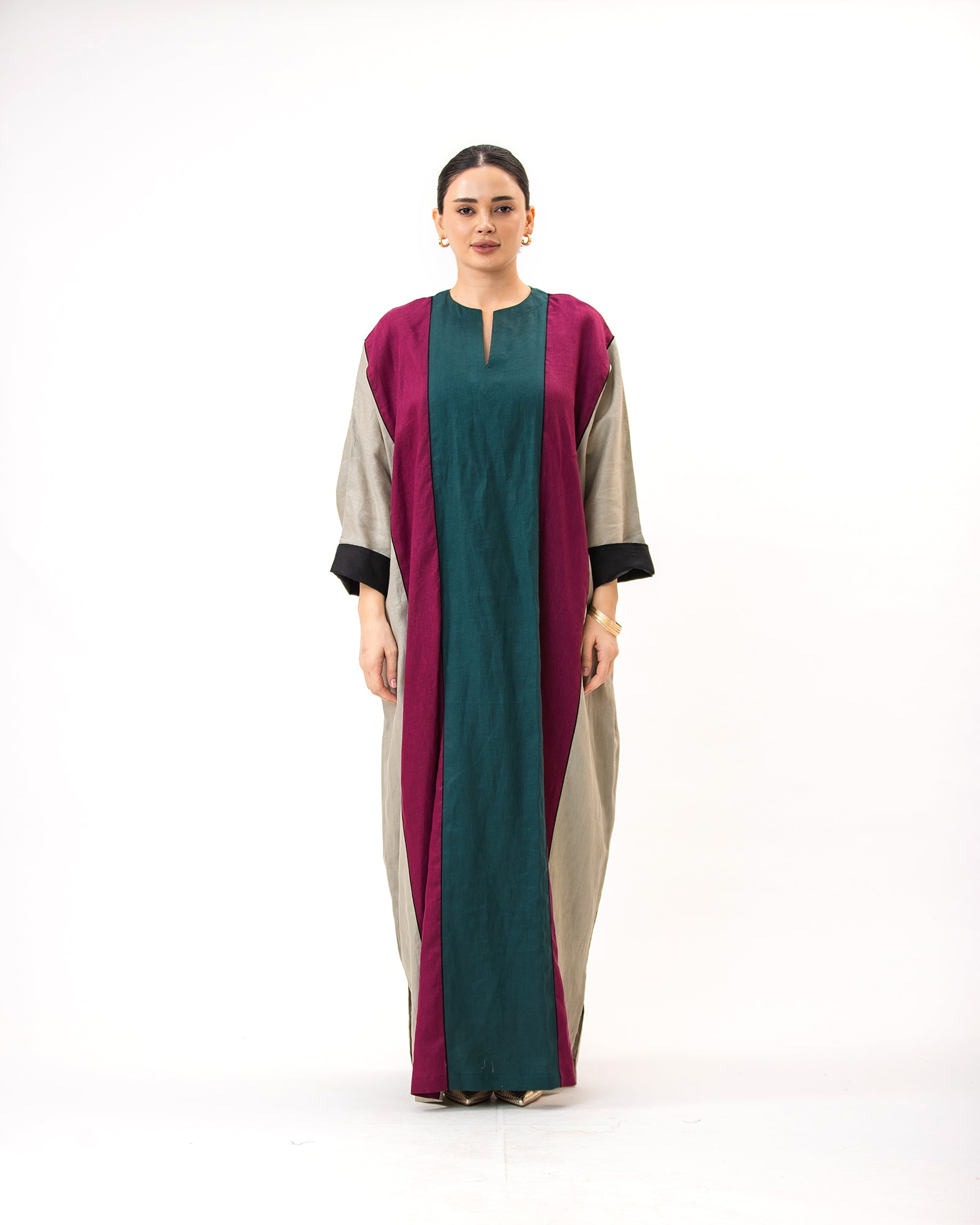 Momen Ramadan – Colorblock Linen Kaftan Dress
