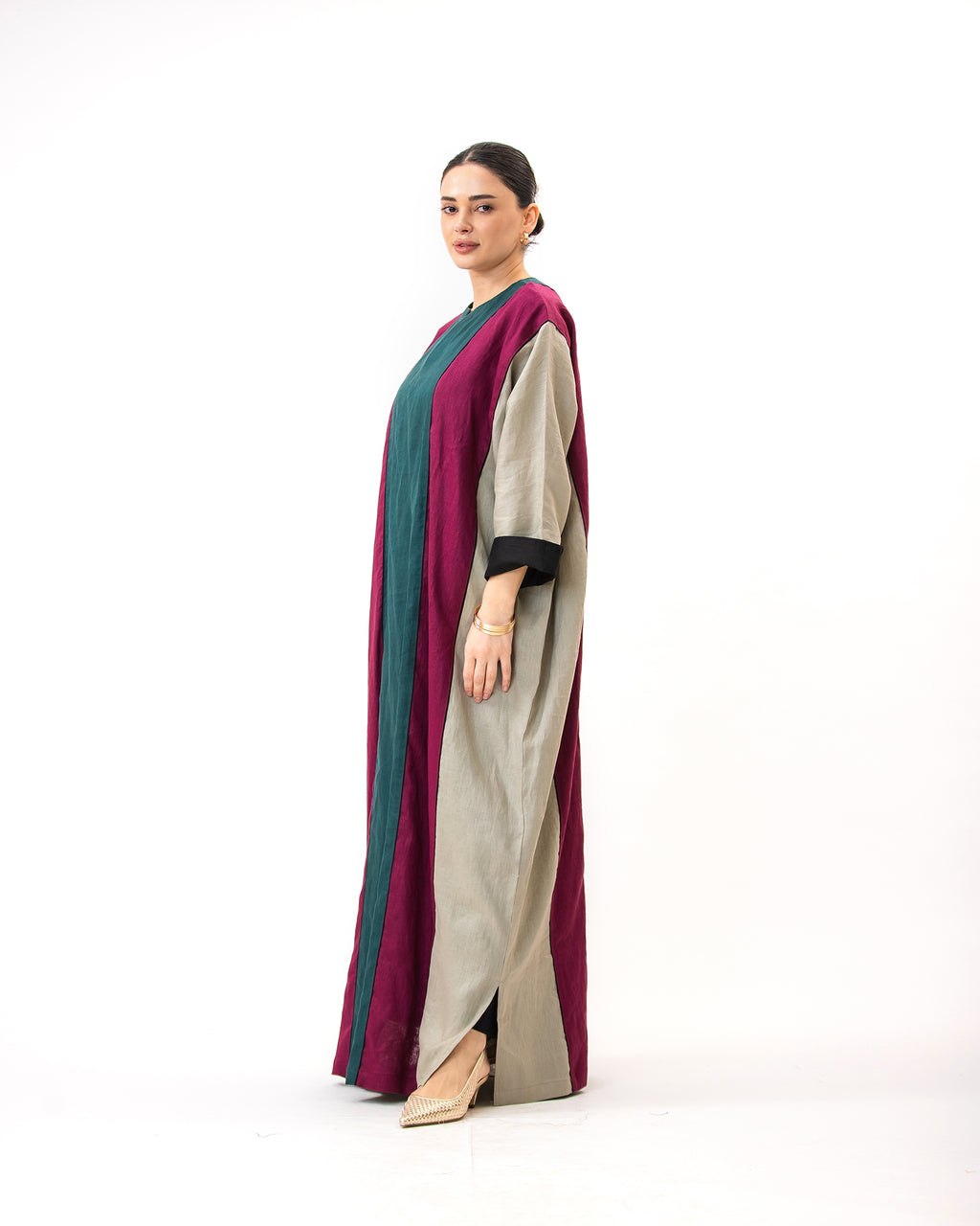 Momen Ramadan – Colorblock Linen Kaftan Dress