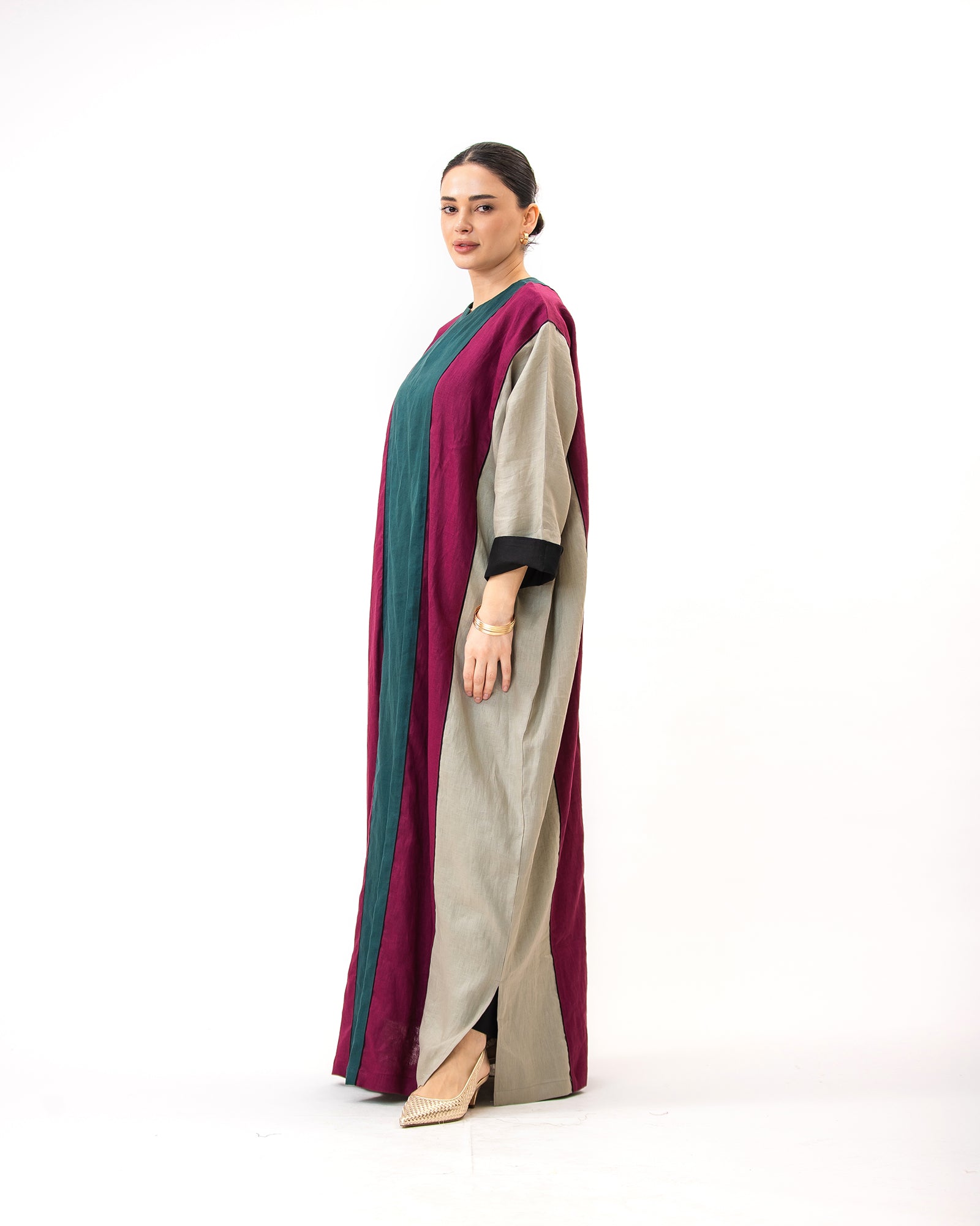 Momen Ramadan – Colorblock Linen Kaftan Dress