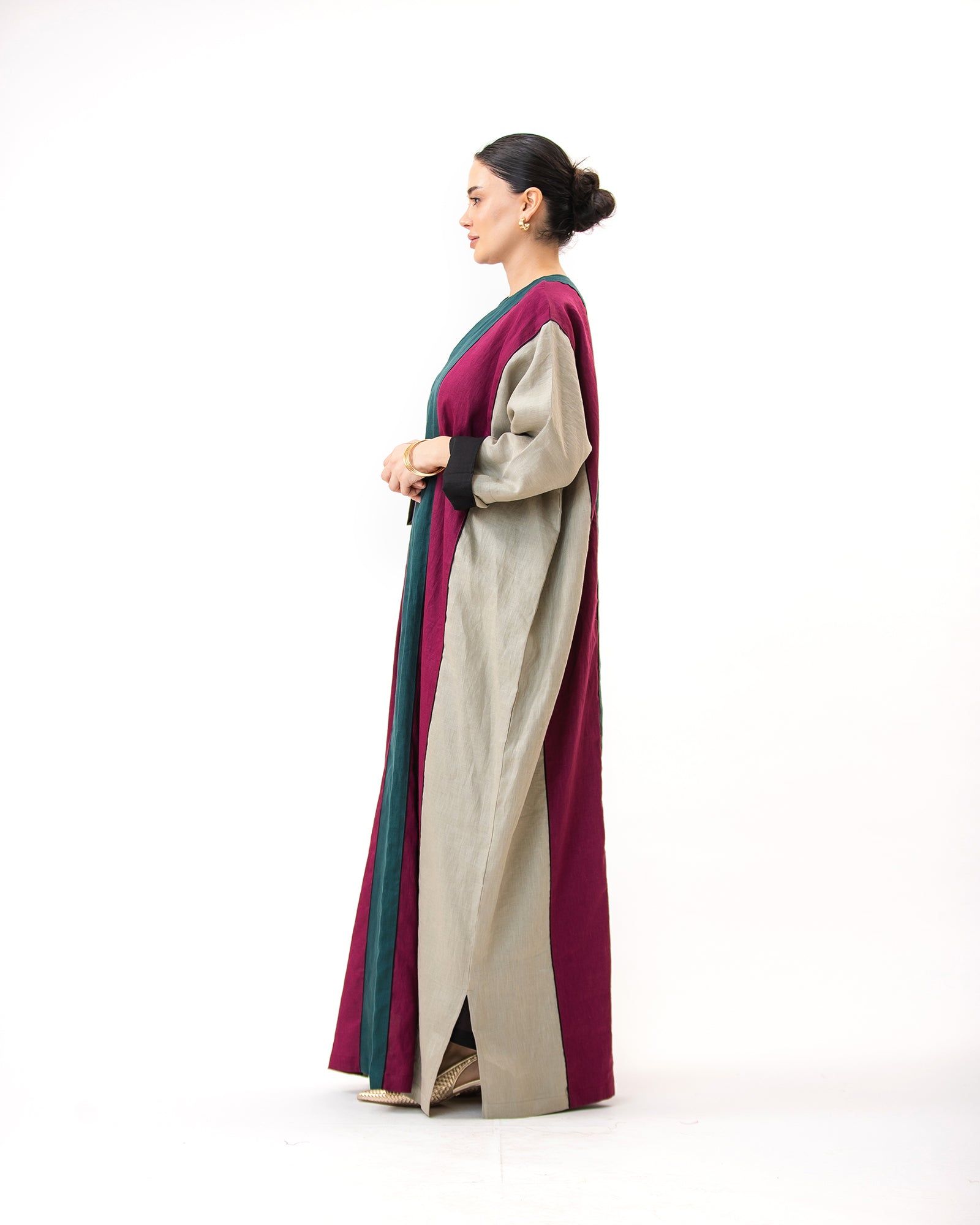 Momen Ramadan – Colorblock Linen Kaftan Dress