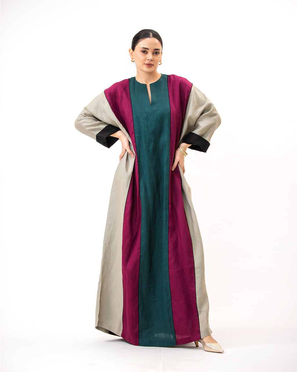 Momen Ramadan – Colorblock Linen Kaftan Dress
