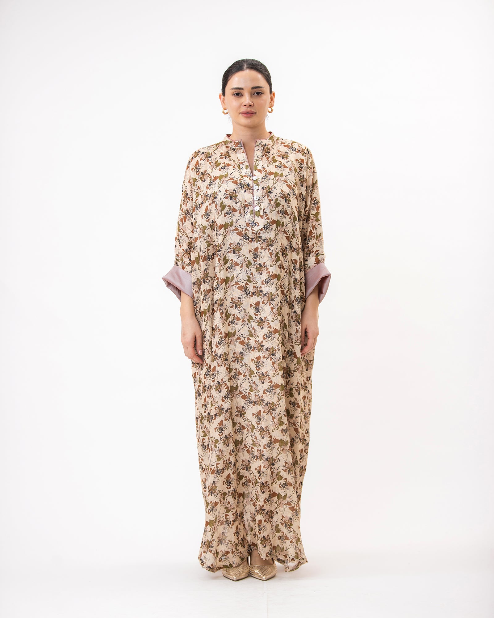  Haneen – Printed Linen Kaftan Dress