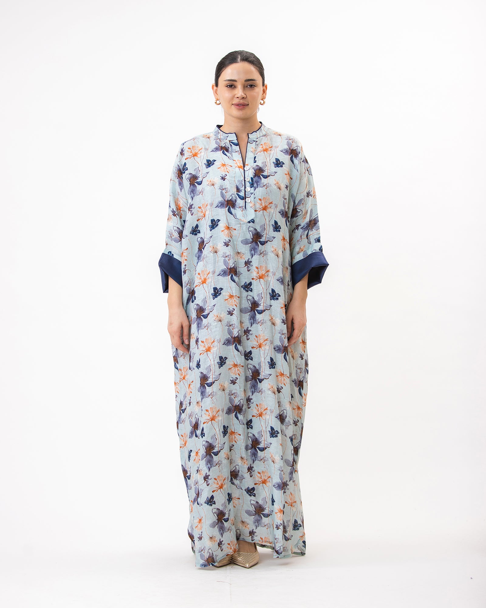  Haneen – Printed Linen Kaftan Dress