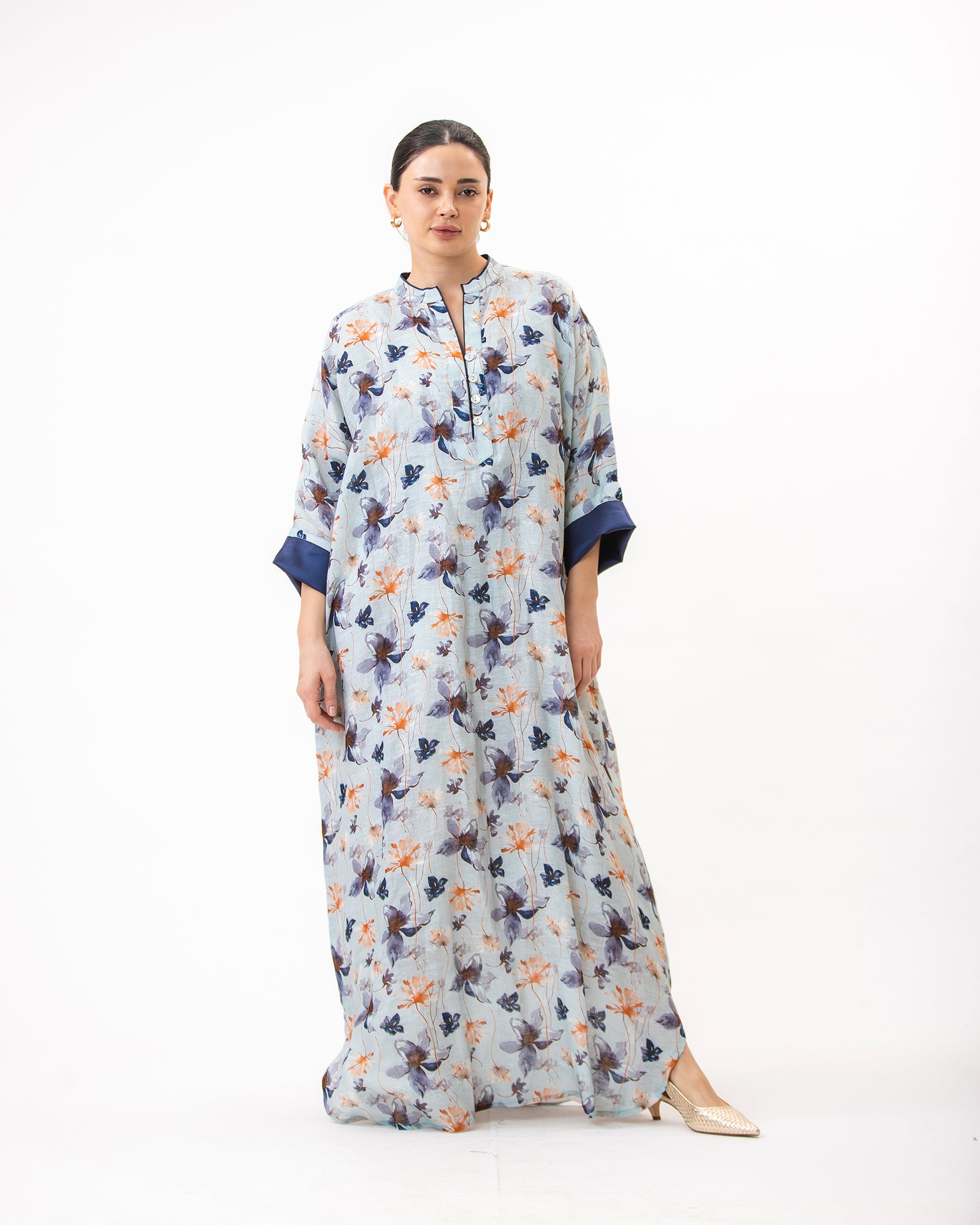  Haneen – Printed Linen Kaftan Dress