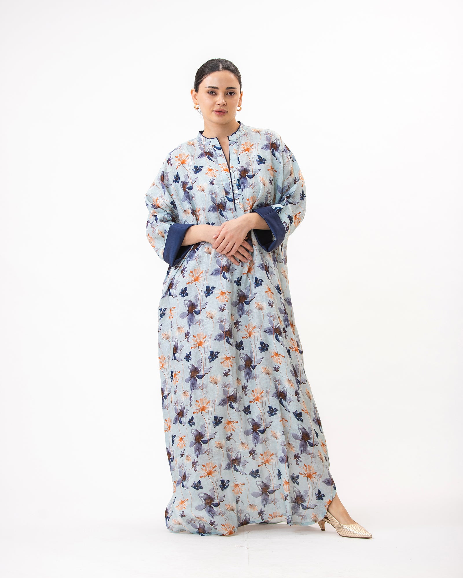  Haneen – Printed Linen Kaftan Dress