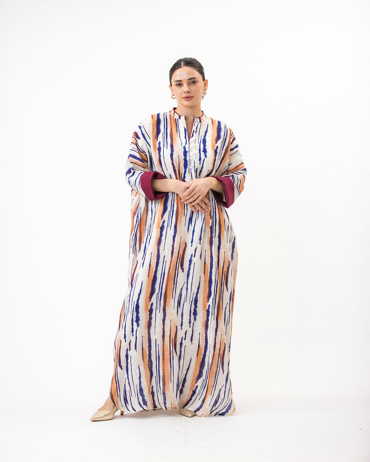  Haneen – Printed Linen Kaftan Dress