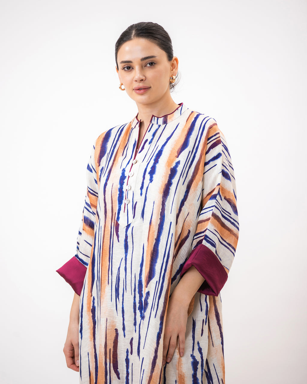  Haneen – Printed Linen Kaftan Dress