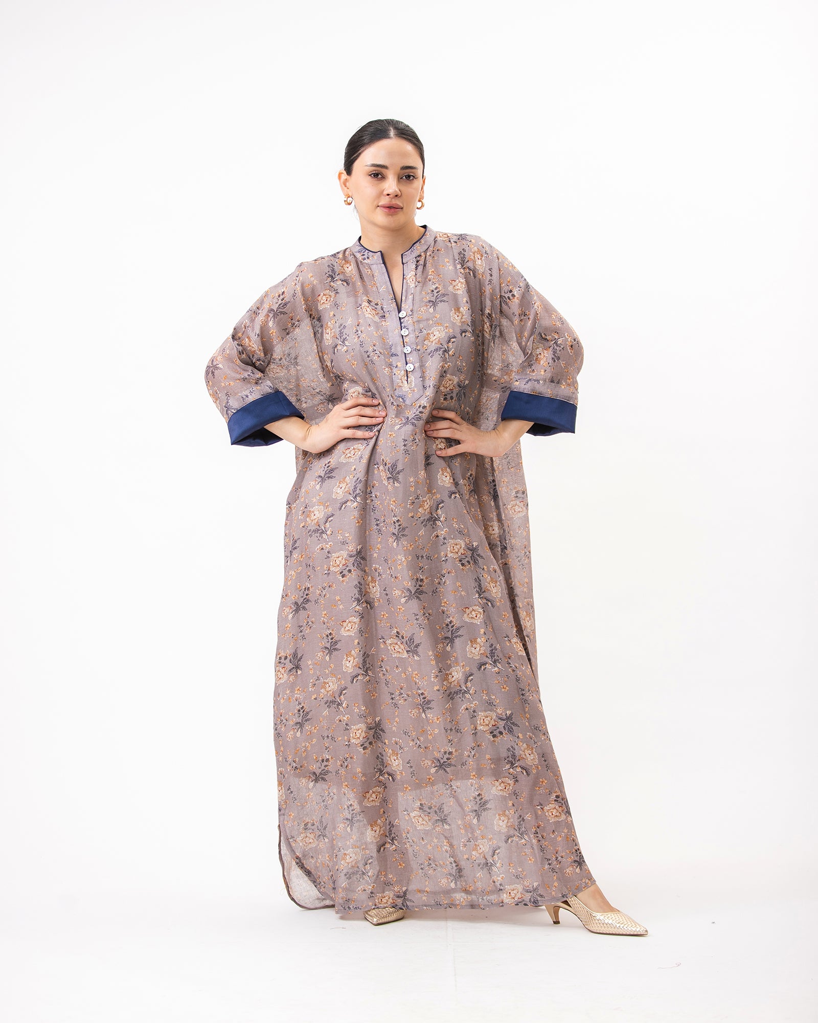  Haneen – Printed Linen Kaftan Dress