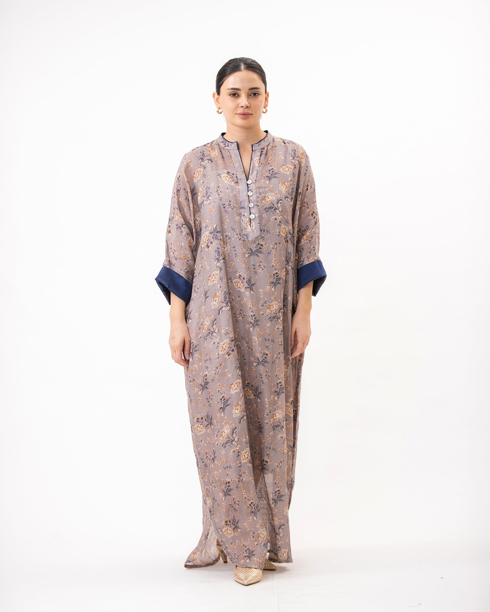  Haneen – Printed Linen Kaftan Dress