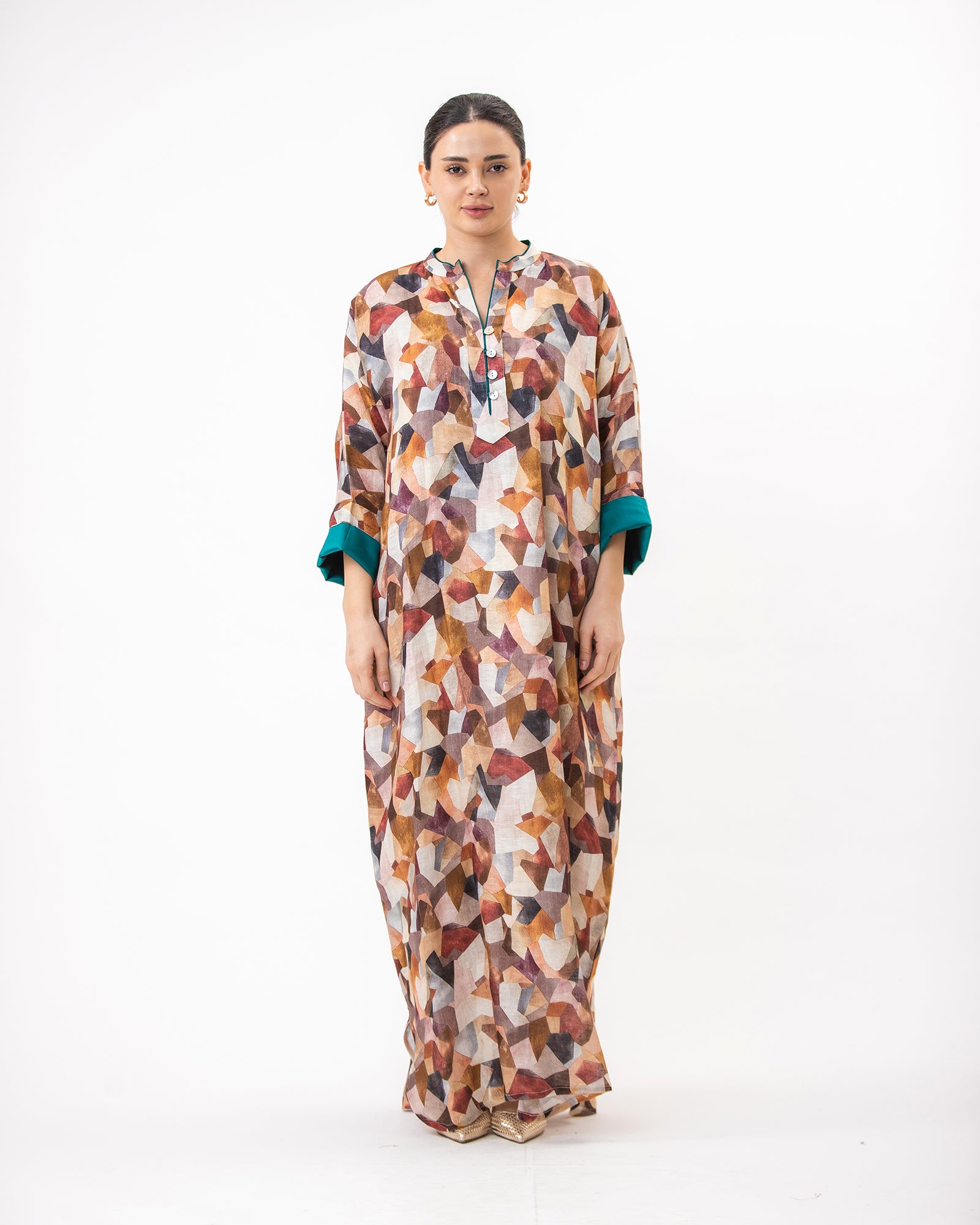  Haneen – Printed Linen Kaftan Dress