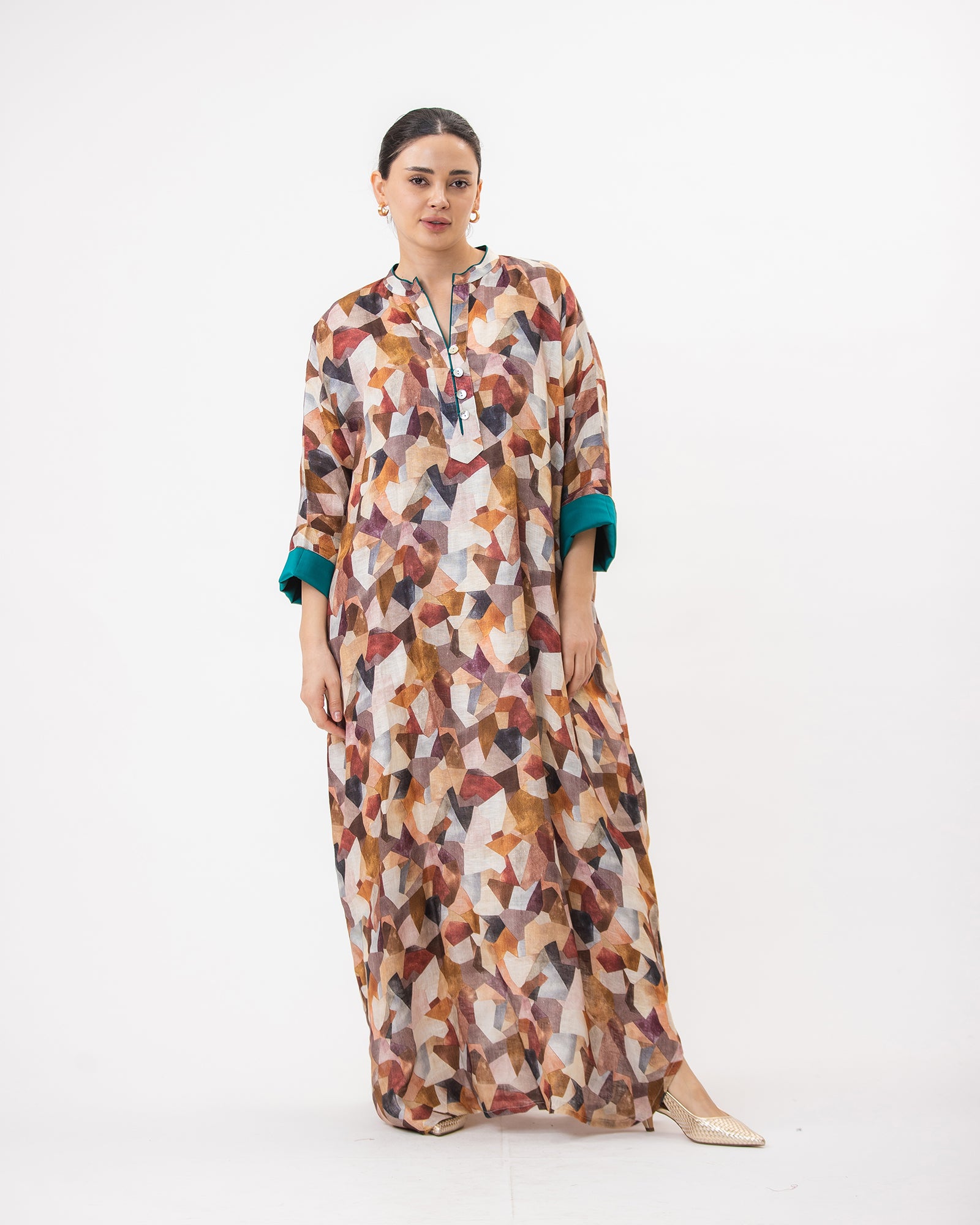  Haneen – Printed Linen Kaftan Dress
