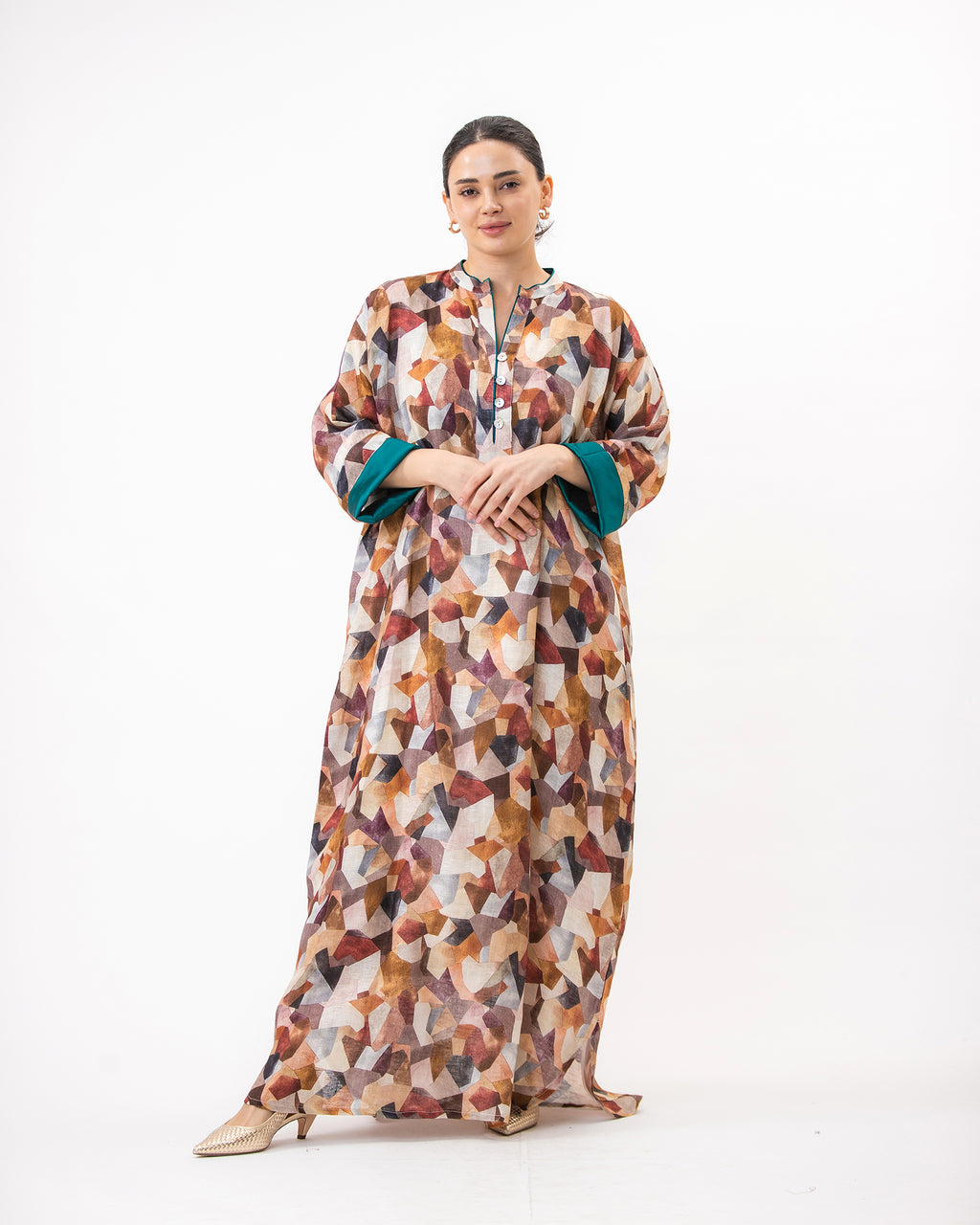 Haneen – Printed Linen Kaftan Dress