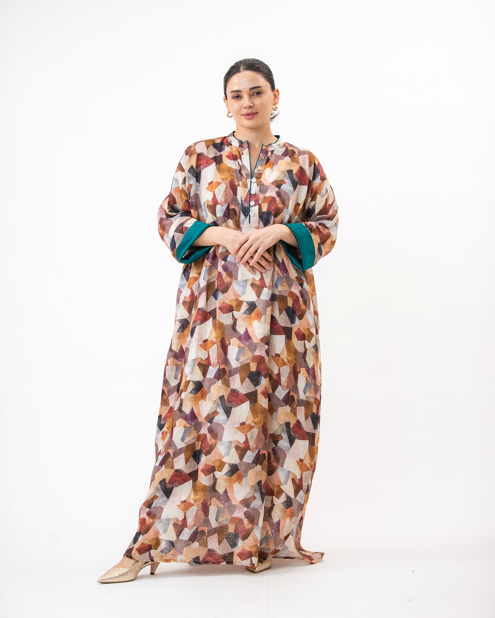  Haneen – Printed Linen Kaftan Dress