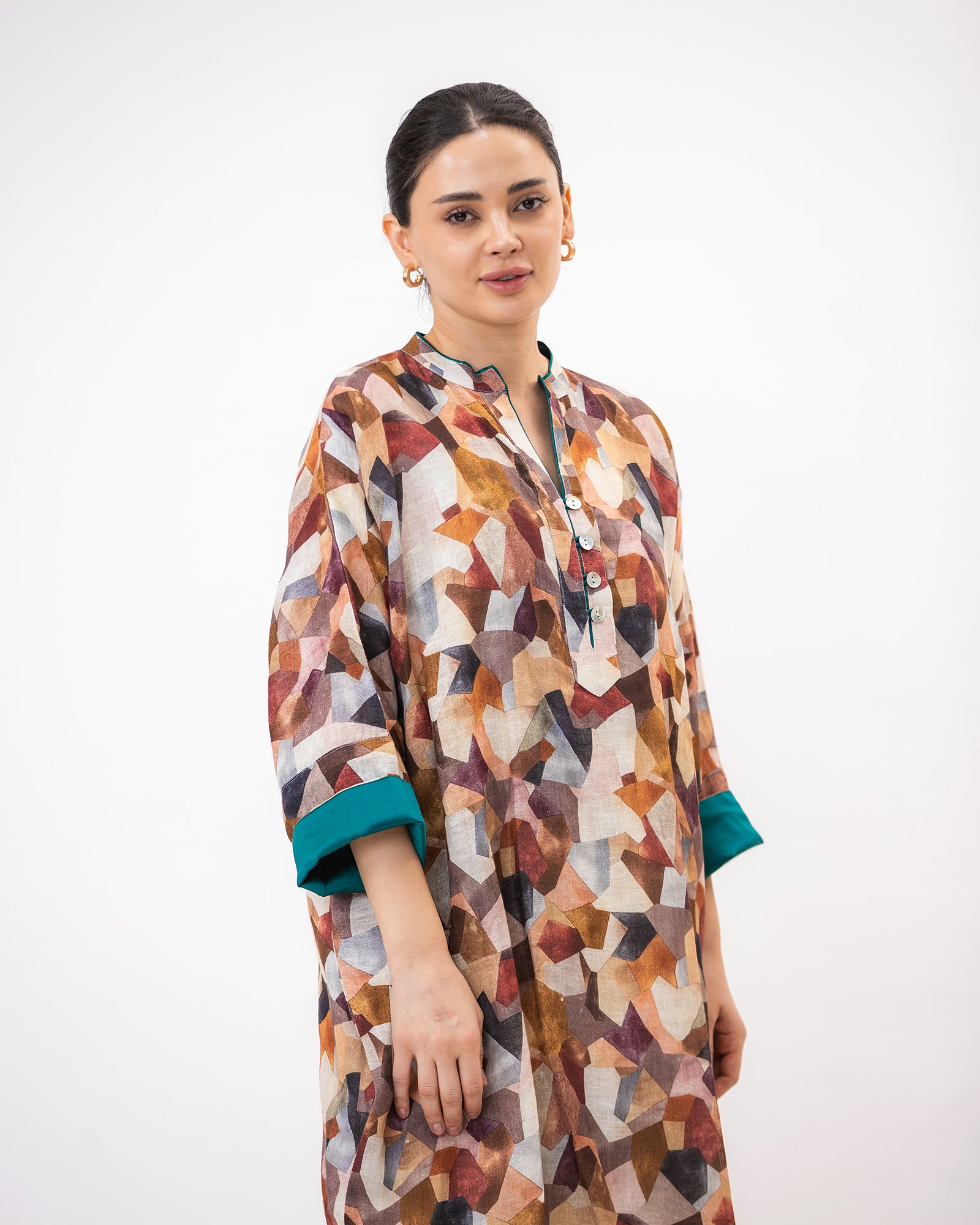  Haneen – Printed Linen Kaftan Dress