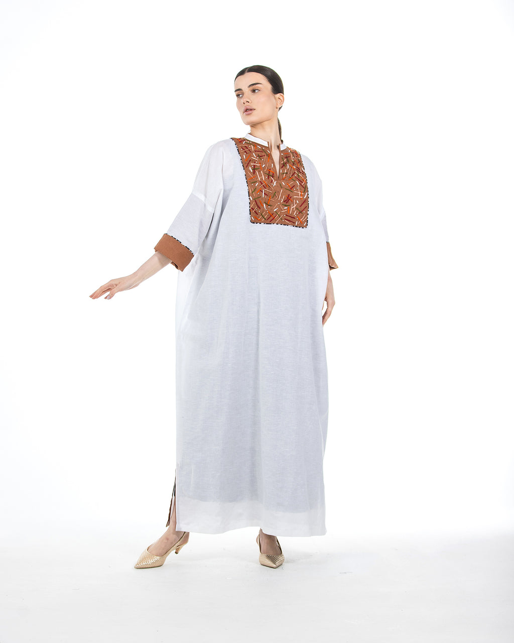 Layan – Embroidered Colorblock Linen Kaftan