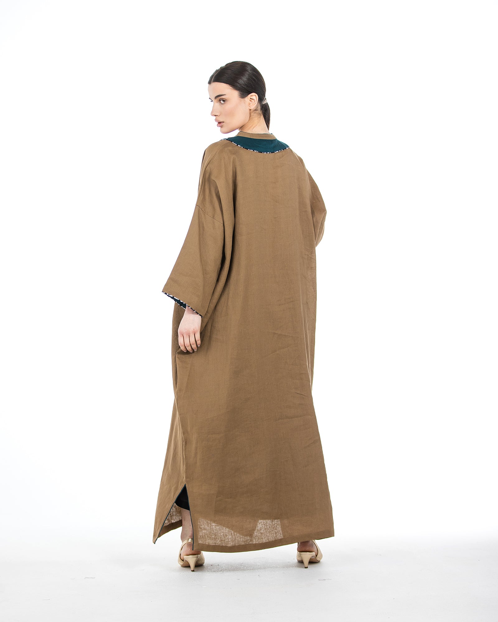 Layan – Embroidered Colorblock Linen Kaftan