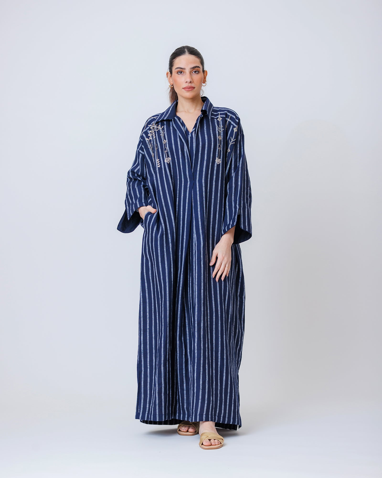 Hind – Striped Cotton Linen Kaftan