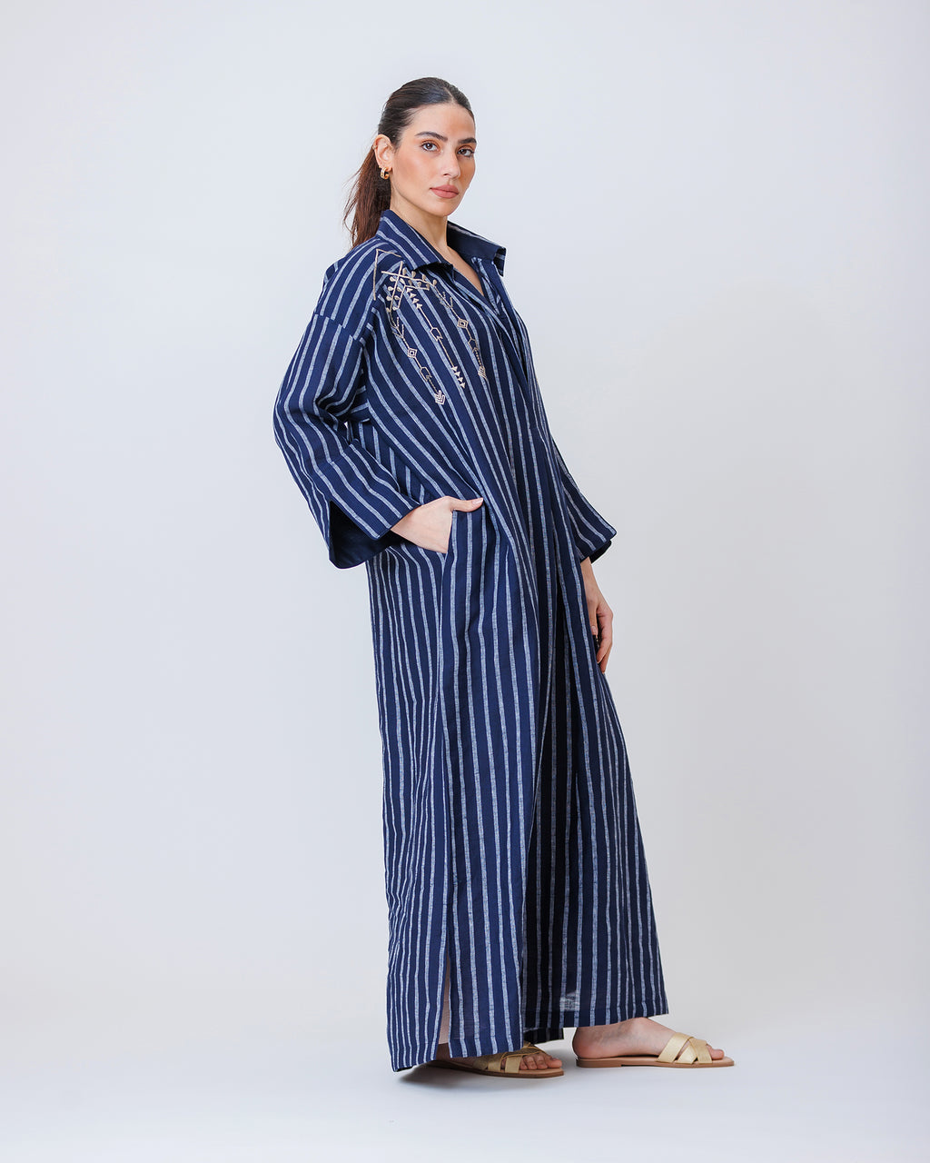 Hind – Striped Cotton Linen Kaftan