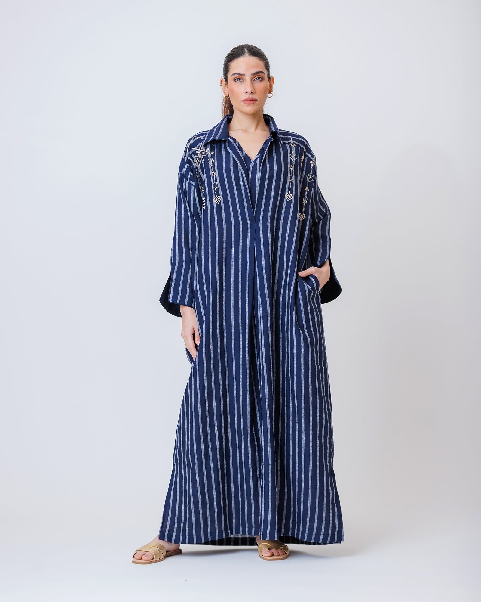Hind – Striped Cotton Linen Kaftan