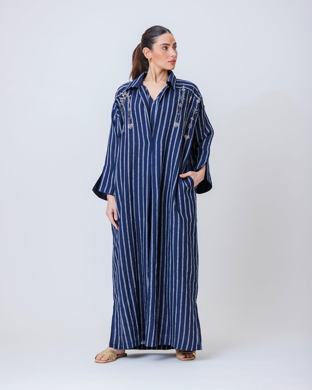 Hind – Striped Cotton Linen Kaftan