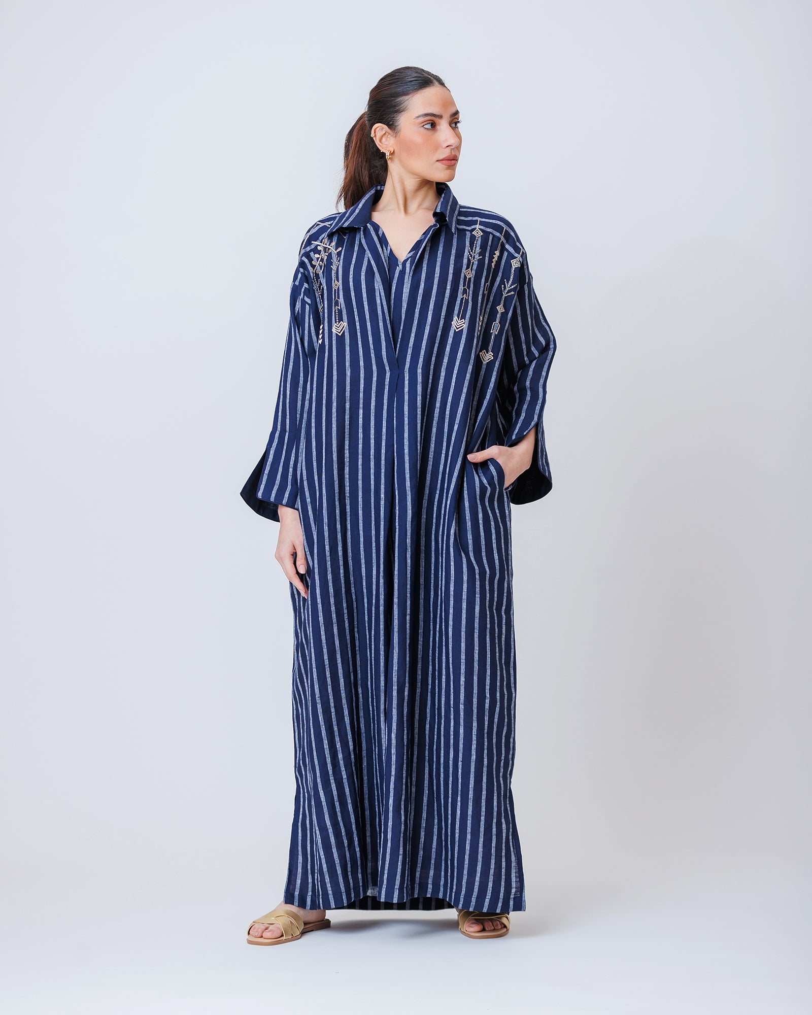 Hind – Striped Cotton Linen Kaftan