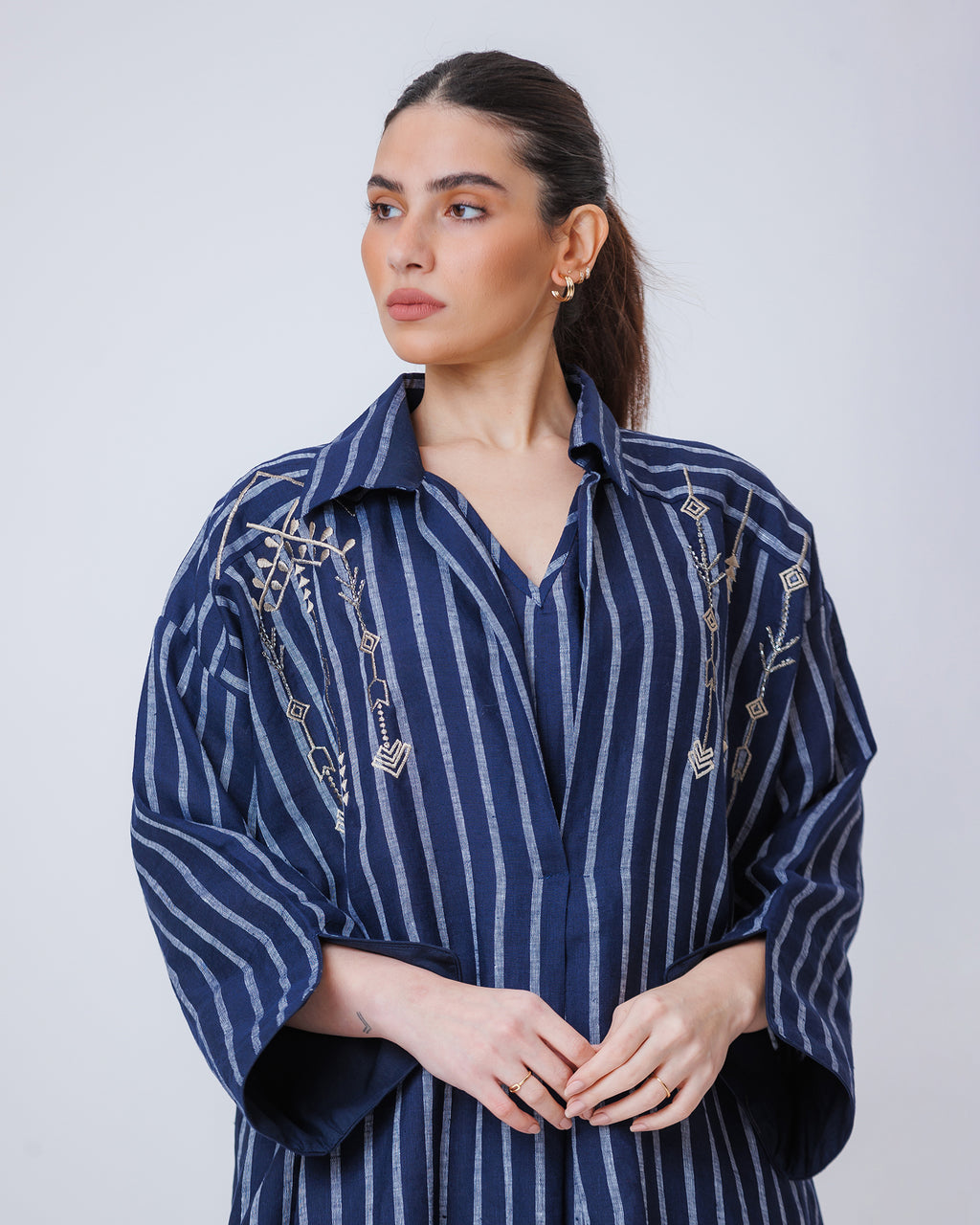 Hind – Striped Cotton Linen Kaftan