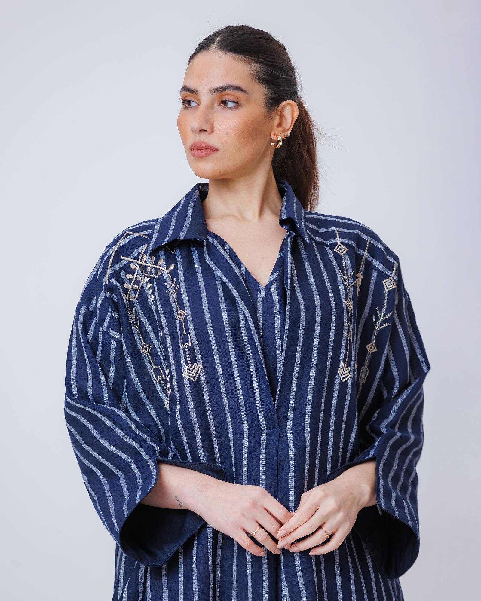 Hind – Striped Cotton Linen Kaftan
